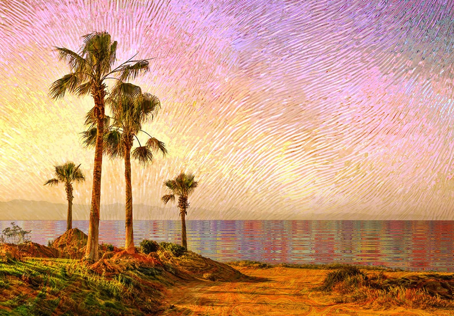Lucid Eye Studios Pacific Palms Poster - Ocean Sunset Wall Art Decor, California Boho Style Palm Tree Print, Psychedelic Nature Artwork for Living Room, Bedroom & Office - Premium Unframed Home Decor