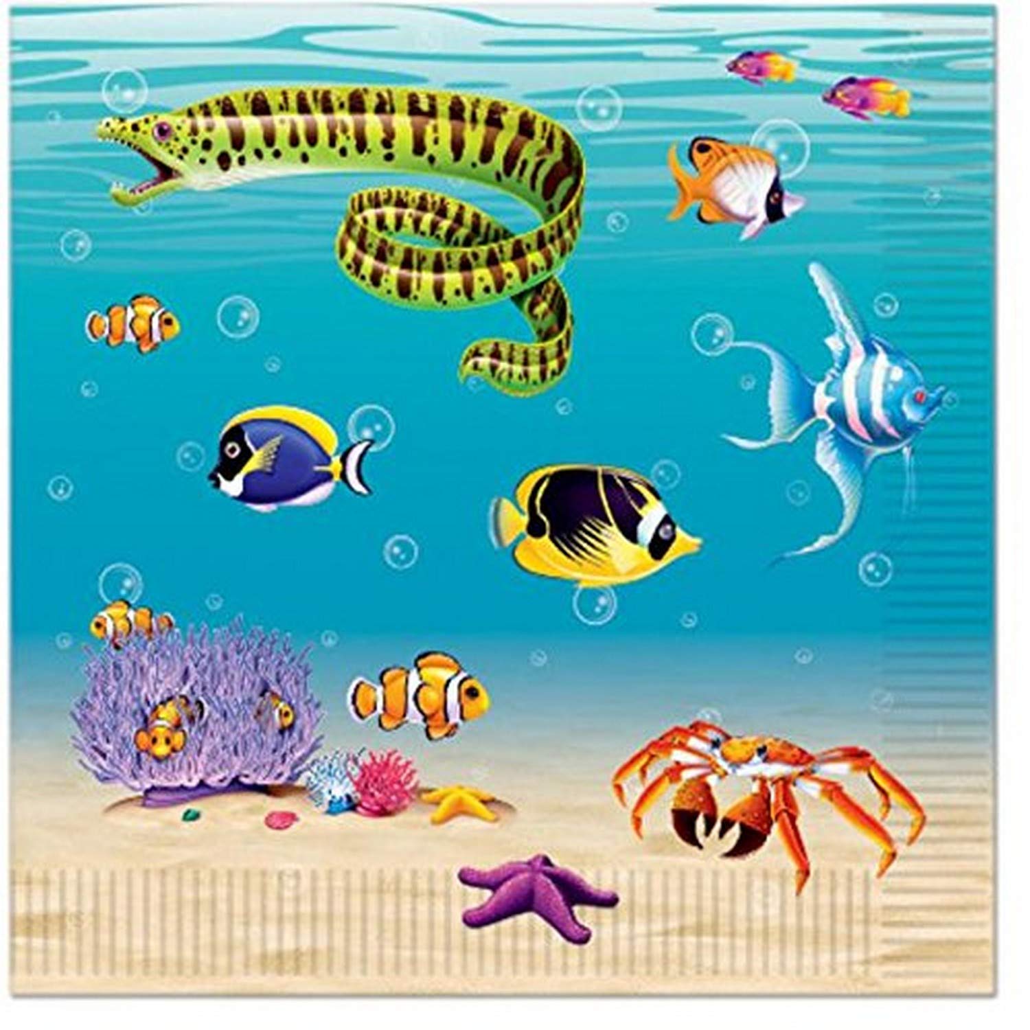 Beistle Under The Sea Luncheon Napkins - 24ct Ocean Themed Party Napkins for Birthday, Baby Shower & Mermaid Decorations - Perfect for Underwater, Nautical & Beach Party Decor