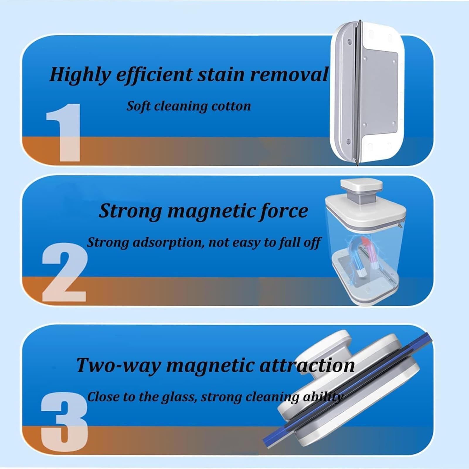 Vopetroy Magnetic Car Windshield Cleaner - Double Sided Window Cleaning Tool for Cars, Trucks & RVs - Easy Reach Windshield Wiper for Safe Driving in Rain & Snow (1 Set)