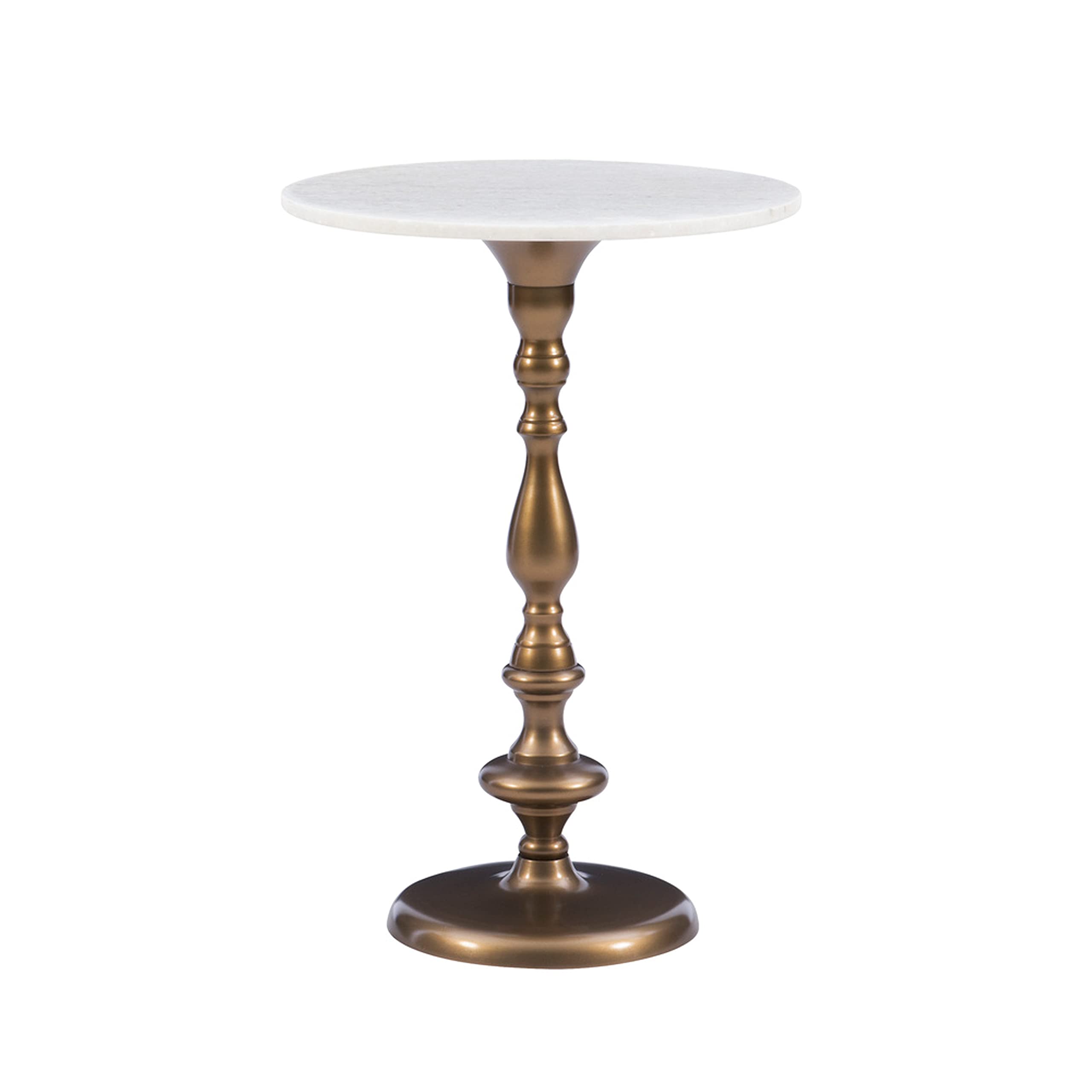 Powell Felix Gold Shapely Side Table with Marble Top - Elegant Accent Table for Living Room, Bedroom, or Office Decor