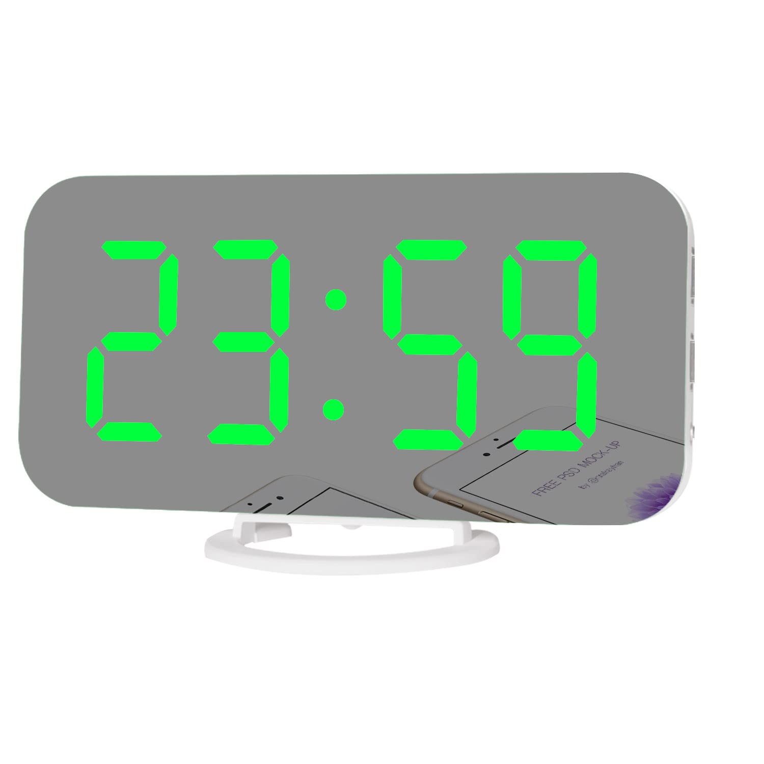 Digital Alarm Clock with LED Display, USB Charger & Mirror Surface - Green | Perfect for Bedroom, Office, Nightstand & Travel Use