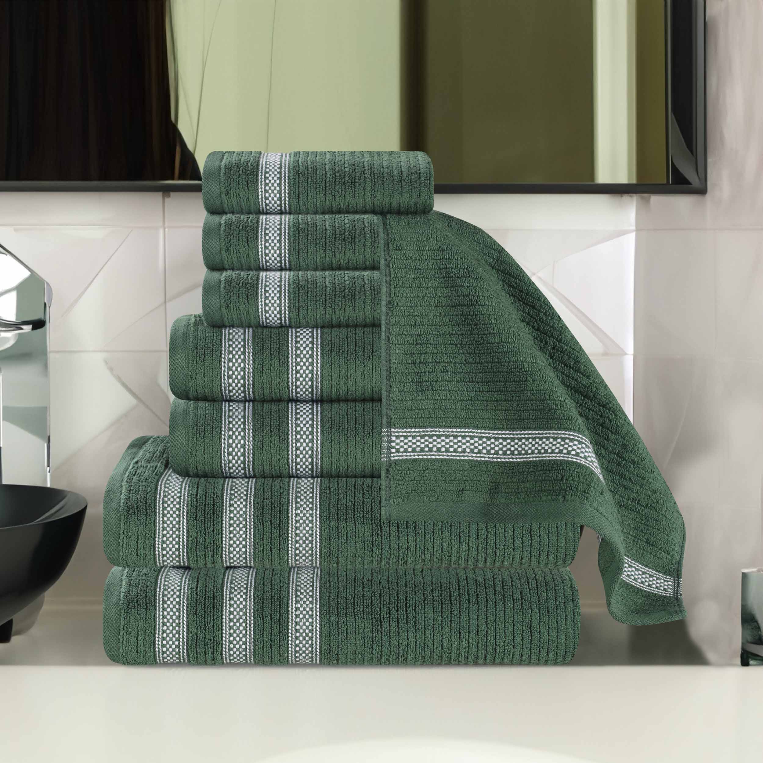 Premium Zero Twist Cotton Ribbed Geometric Border 8-Piece Towel Set - Ultra Soft & Absorbent Bath Towels for Spa, Gym, and Luxury Home Use