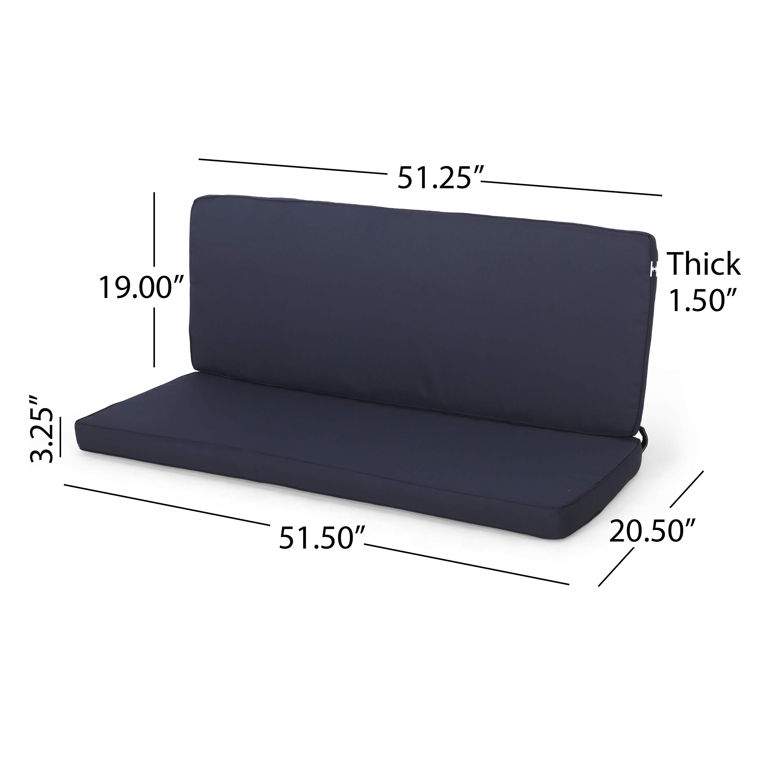 Christopher Knight Home 313290 Gavin Outdoor Water Resistant Fabric Loveseat Cushions - Navy Blue - Weatherproof & Durable Patio Furniture Cushions for Deck, Porch, and Poolside Lounging
