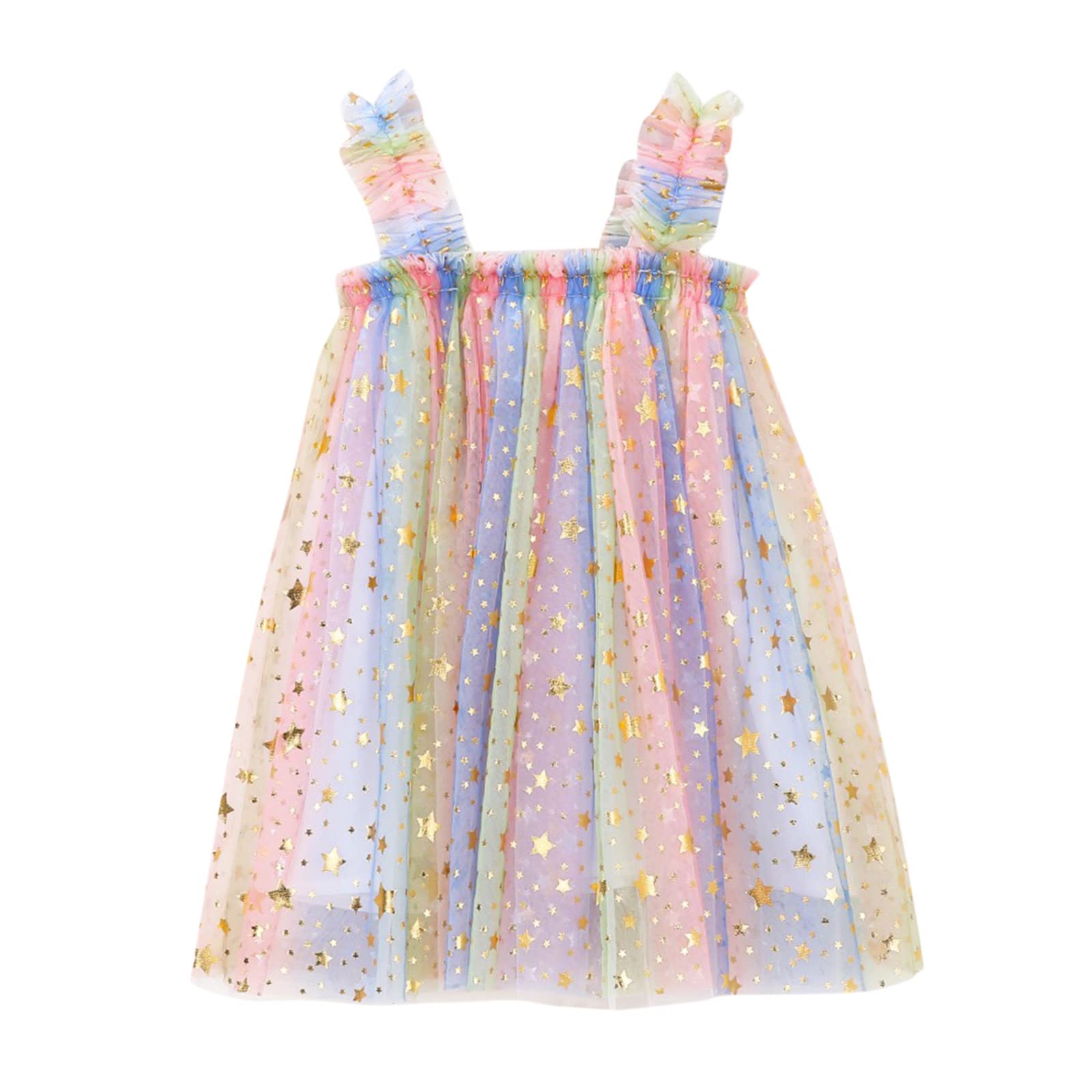 Girls Tutu Dress 1-6 Years - Rainbow Tulle Princess Party Dress for Birthday, Beach & Casual Wear | Layered Tie-Dye Toddler Dress for Kids Party, Photo Shoot & Special Occasions
