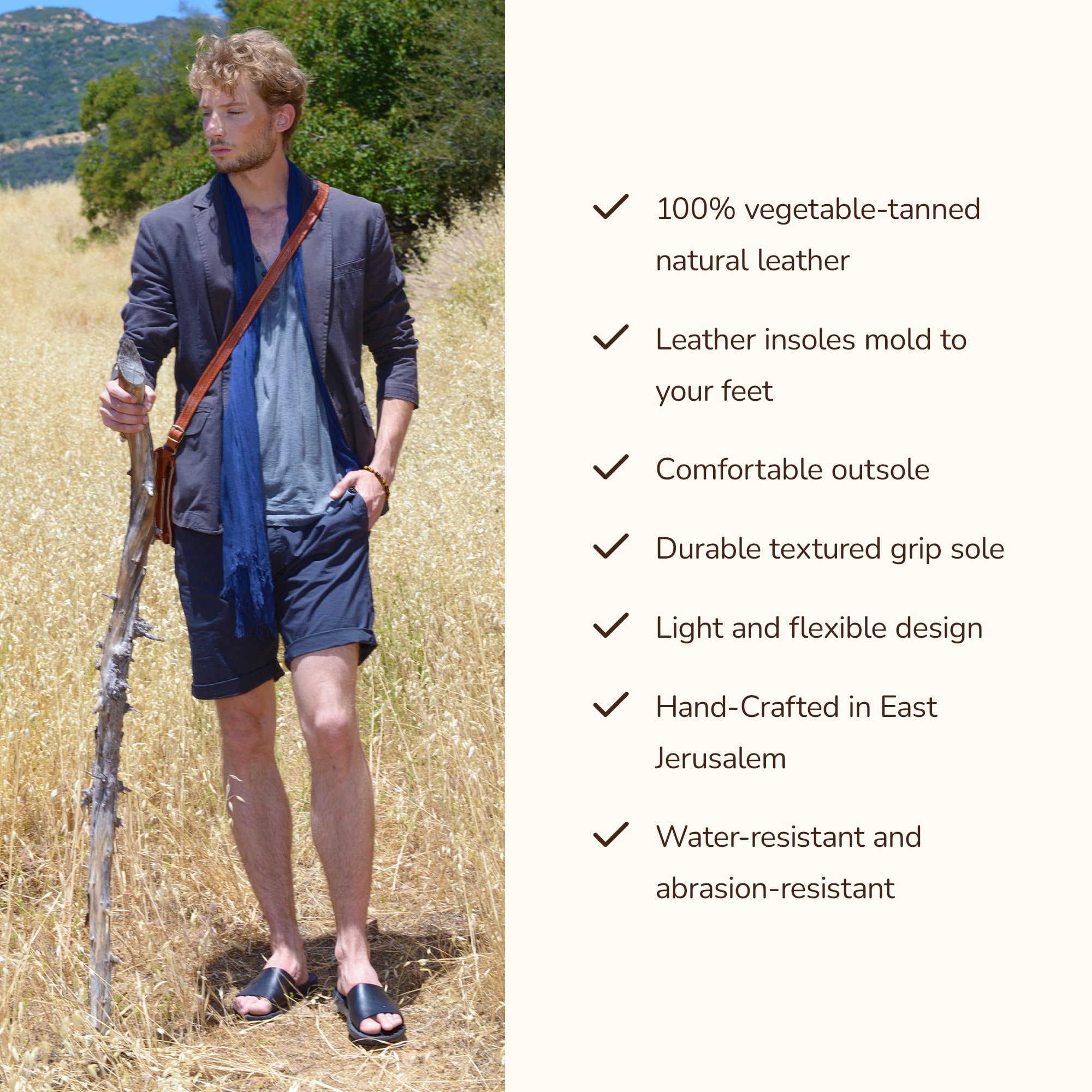 Bashan Men's Leather Wide Strap Slide Sandals - Comfortable Casual Summer Footwear for Beach, Pool, and Outdoor Activities