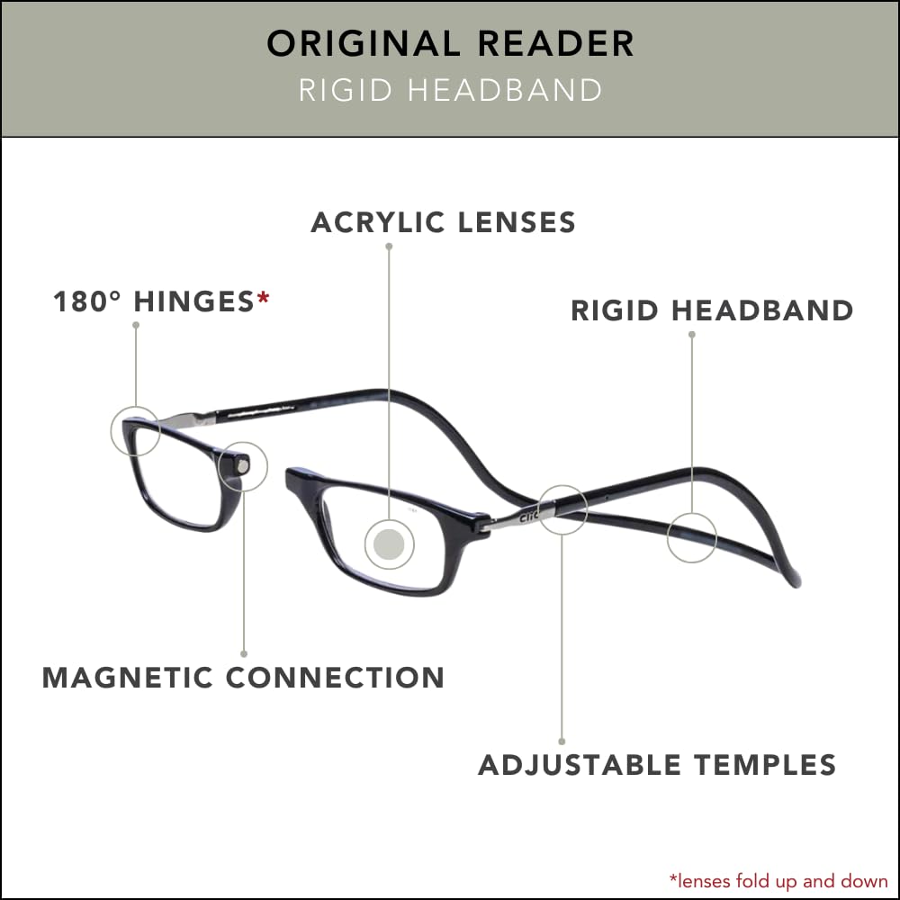 Clic Magnetic Reading Glasses for Men & Women - Lightweight Computer Readers with Comfortable Fit (Small-Medium Size) - Perfect for Office Work, Reading Books & Screen Time