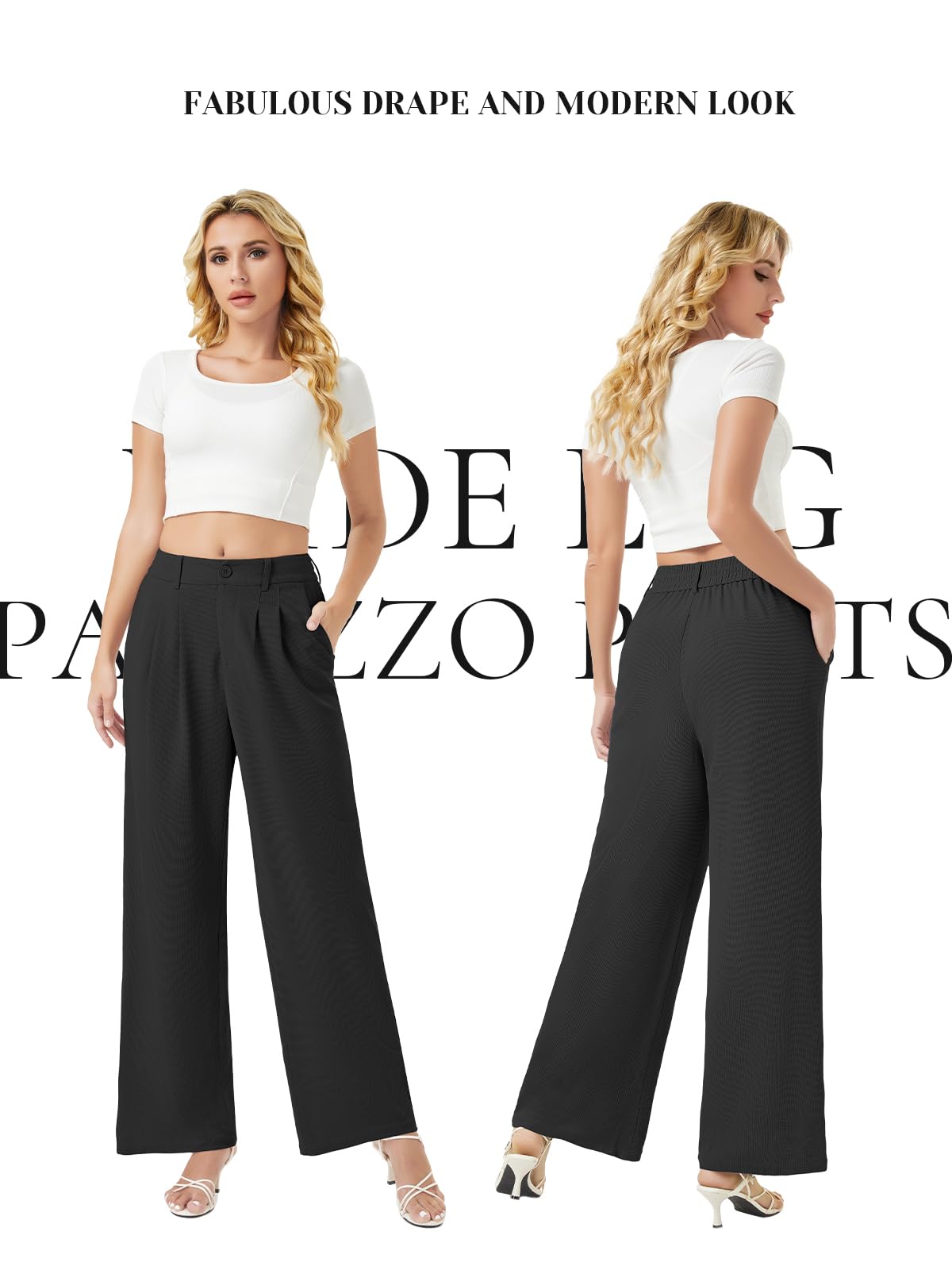 Keriffe Women's Wide Leg Work Pants - High Waisted Waffle Knit Button Down Palazzo Trousers with Pockets | Comfortable Casual Dress Pants for Office, Travel & Everyday Wear