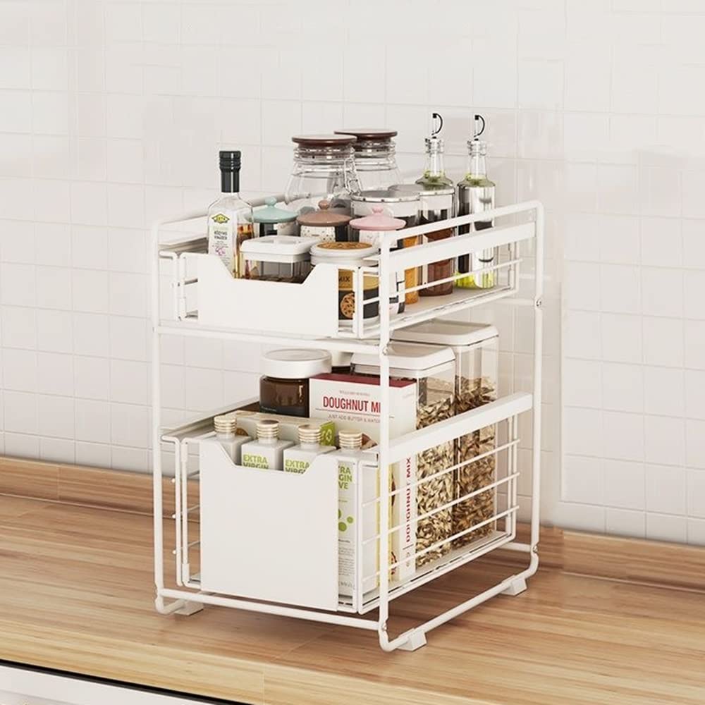 2-Tier Under Sink Organizer & Storage Shelf - Sliding Pull Out Cabinet Organizer for Kitchen, Bathroom or Pantry - Space Saving Solution for Cleaning Supplies, Sponges & Toiletries