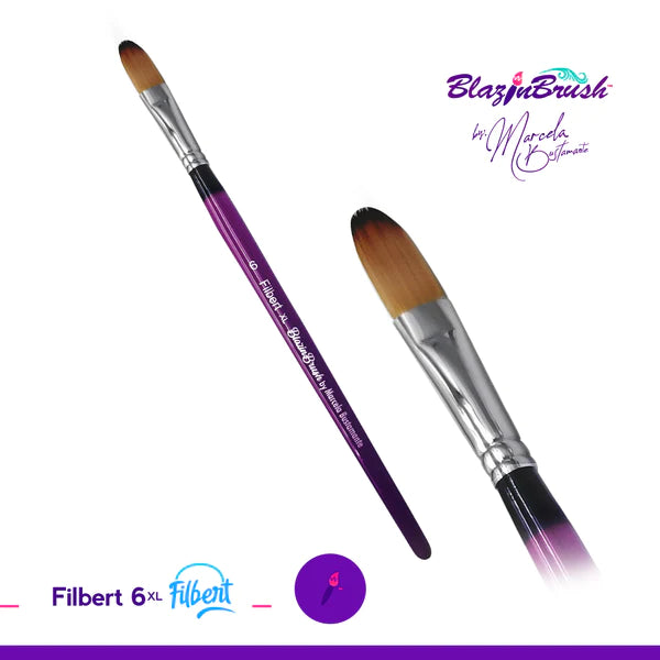 Blazin Brush Filbert 6 XL - Professional Artist Paint Brush for Oil & Acrylic - Perfect for Canvas Painting, Blending & Texture Creation