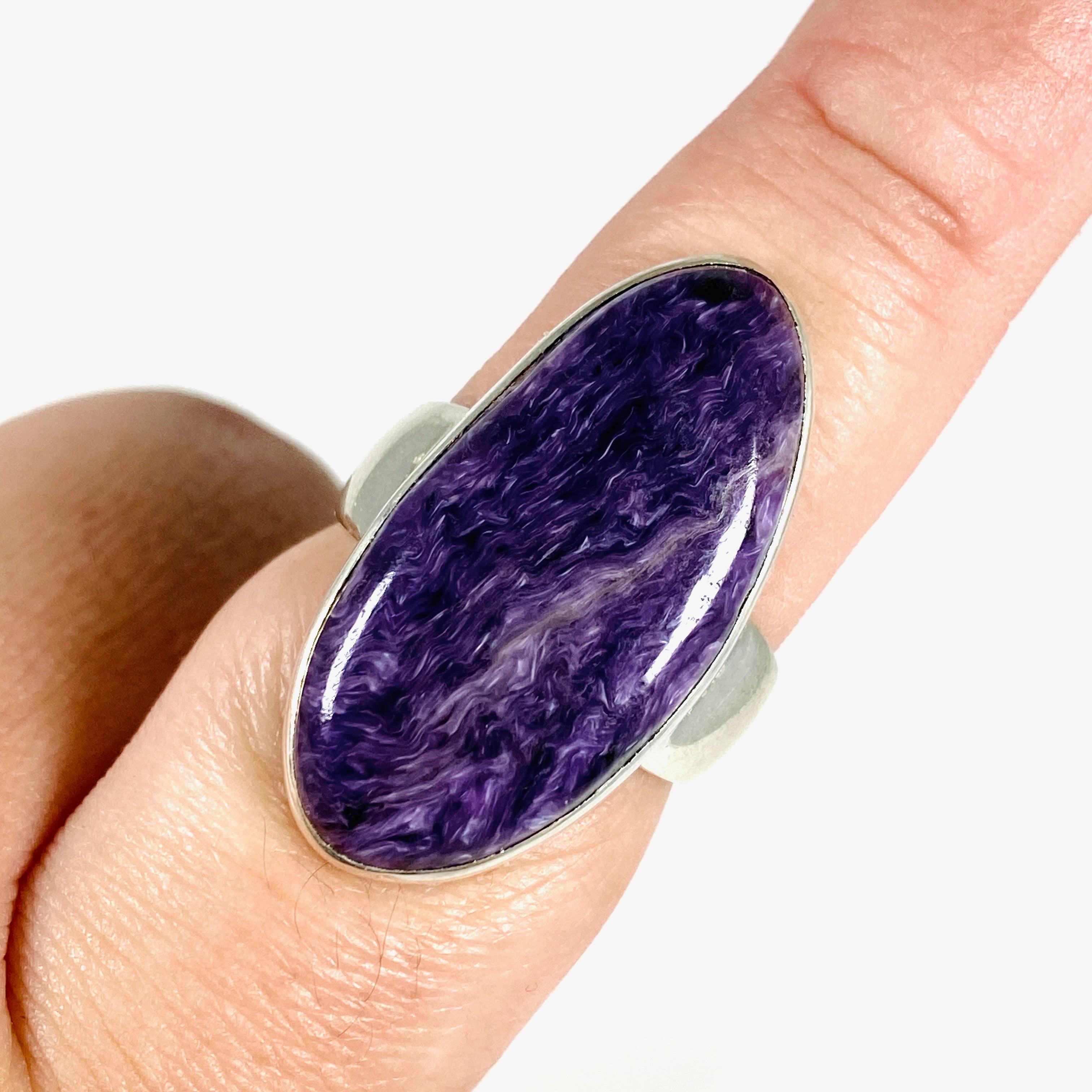 Charoite Oval Ring - Size 10 - KRGJ3050 - Elegant Purple Gemstone Jewelry for Women - Perfect for Weddings, Parties & Special Occasions