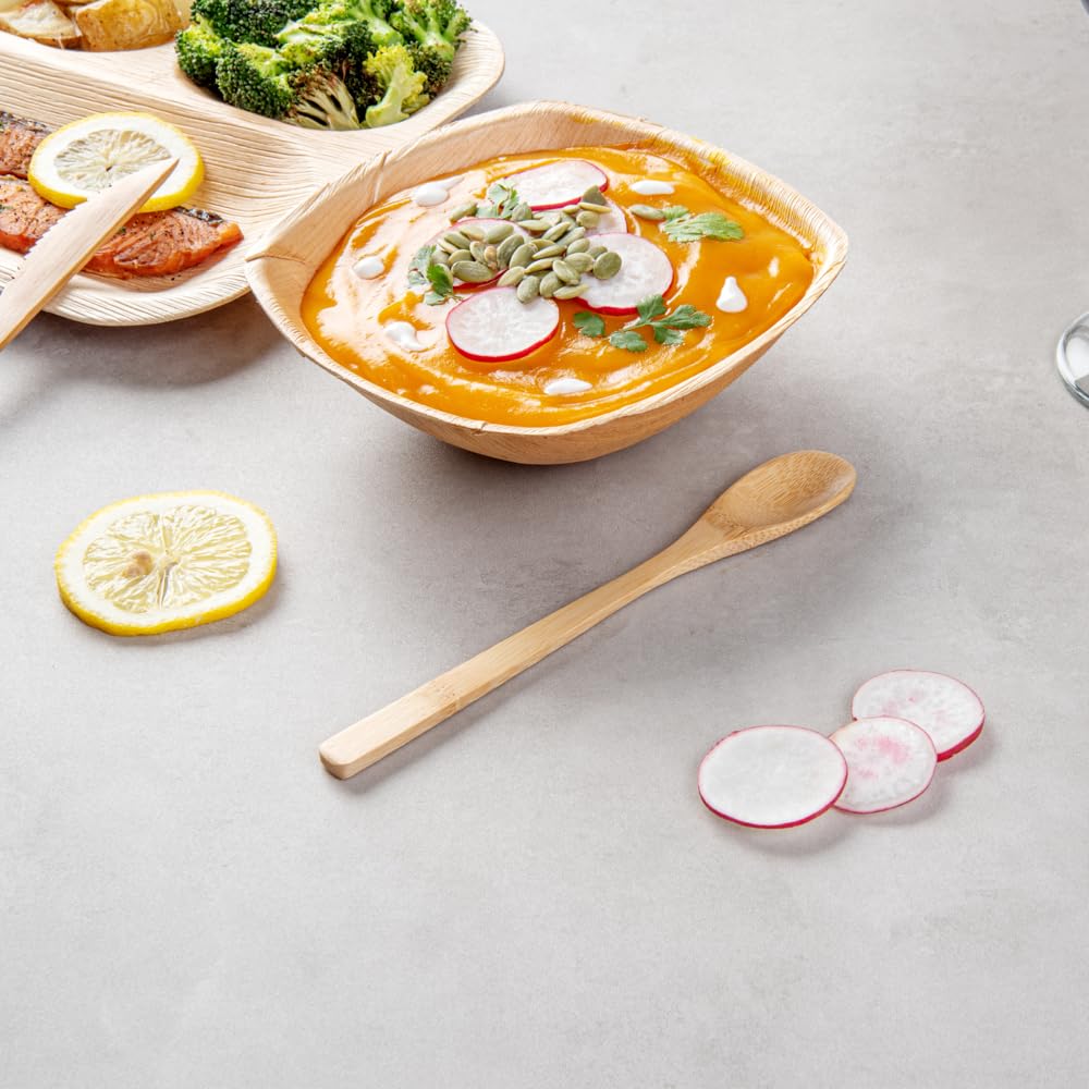 Eco-Friendly 8 Inch Disposable Bamboo Spoons - Pack of 100 | Sustainable & Durable Compostable Cutlery for Parties, Weddings, Picnics, Catering & Outdoor Events | Perfect for BBQs, Birthday Parties & Eco-Conscious Dining