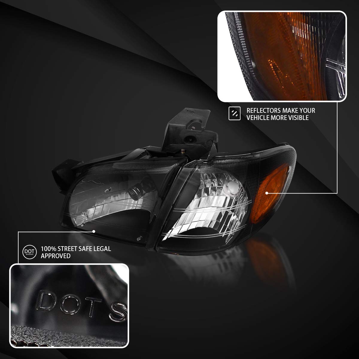 AUTOZENSATION Black Housing Clear Lens Headlights & Corner Lights Pair for 1997-2005 Chevy Venture & 1997-2004 Oldsmobile Silhouette - Left & Right Replacement Headlamps | Perfect for Night Driving & Vehicle Restoration Projects