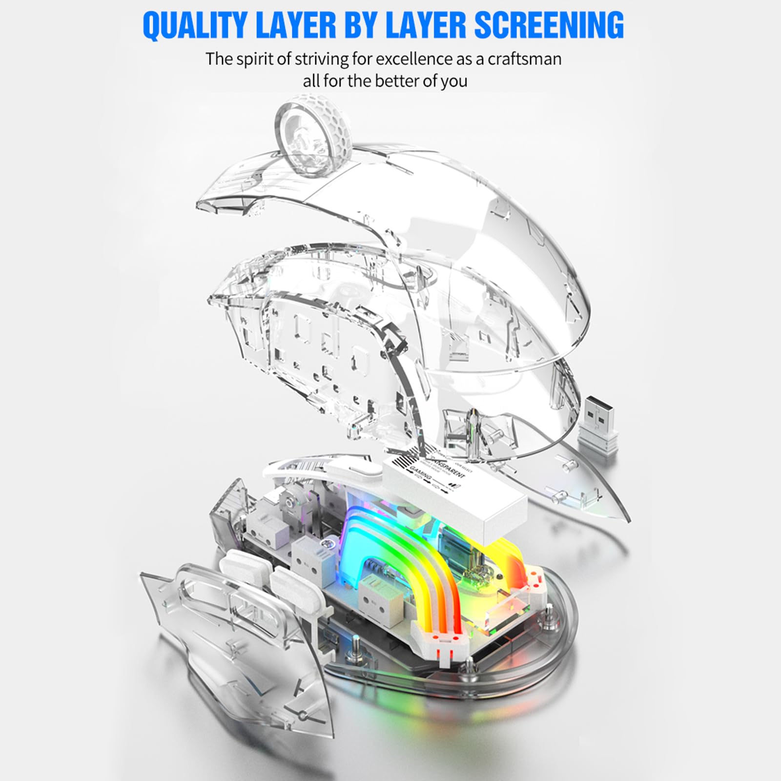 Zienstar Wireless Gaming Mouse - Transparent Crystal Shell, Tri-Mode (USB/2.4G/Bluetooth), Silent Click, Rechargeable, RGB Backlit for PC, Laptop, Mac - Perfect for Gaming, Office & Home Use