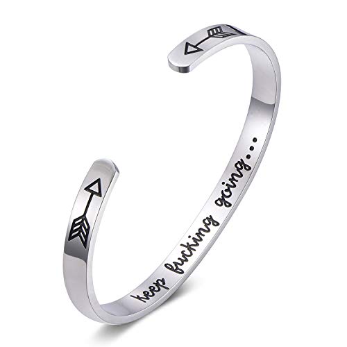 Keep Going Silver Cuff Bangle for Women - Elegant Birthday Gift for Her - Perfect for Everyday Wear, Special Occasions & Motivational Jewelry