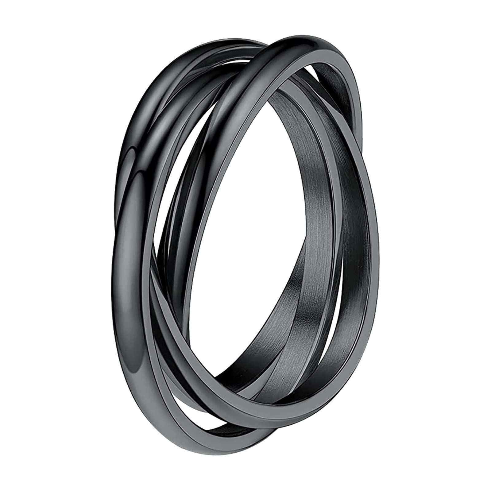 Stainless Steel Women's Triple Intertwined Rings Set - 3 Cute Crossed Stackable Rings for Everyday Wear (Black, Size 8) | Perfect for Layering, Gift Giving & Fashion Accessories