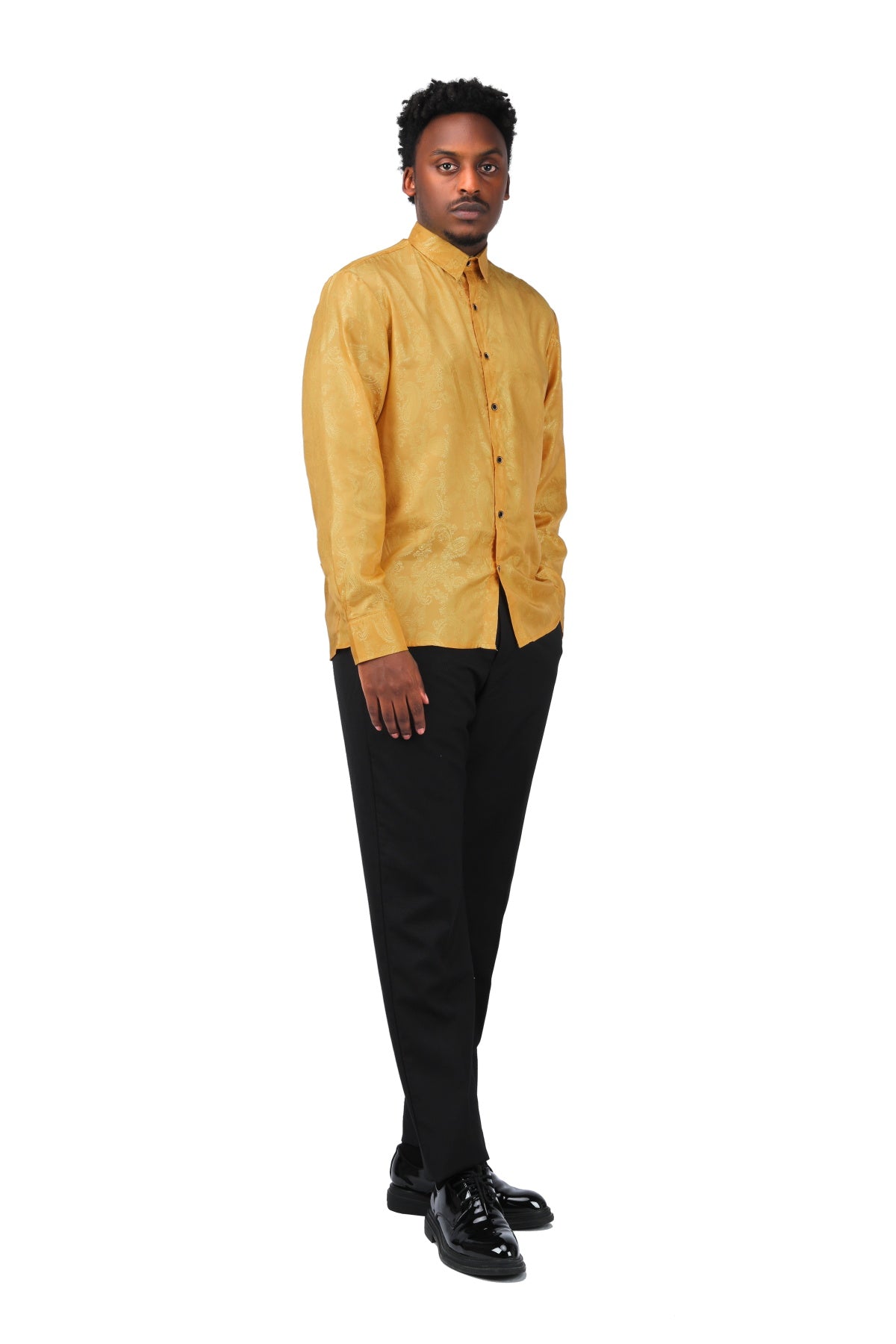 Slim Fit Embroidered Yellow Paisley Shirt for Men - Stylish Casual & Party Wear - Perfect for Date Nights, Office Outings & Summer Vacations