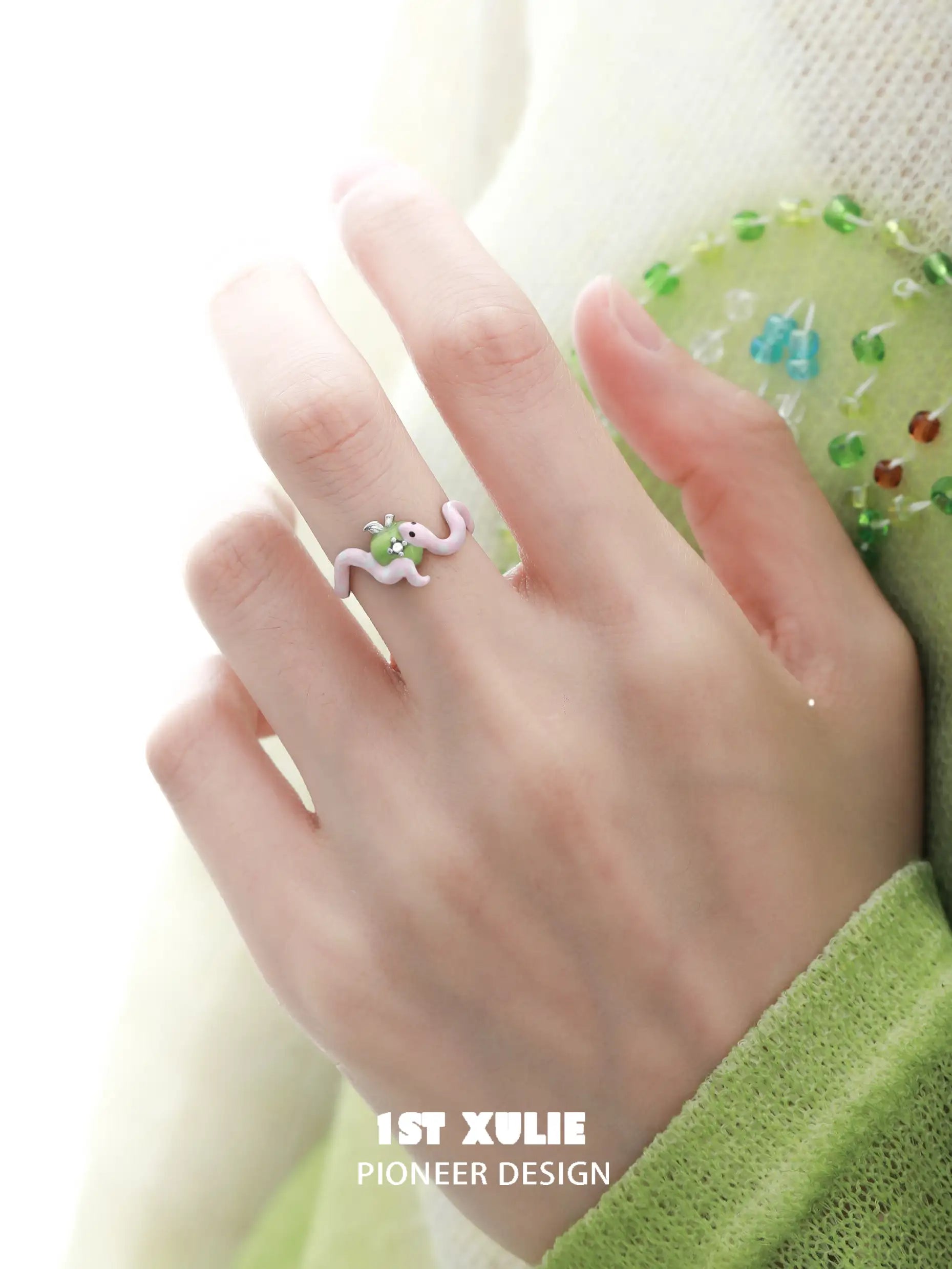 Nom Nom Snake S925 Sterling Silver Adjustable Open Ring for Women - Trendy Stackable Boho Jewelry for Everyday Wear, Gift Giving & Special Occasions