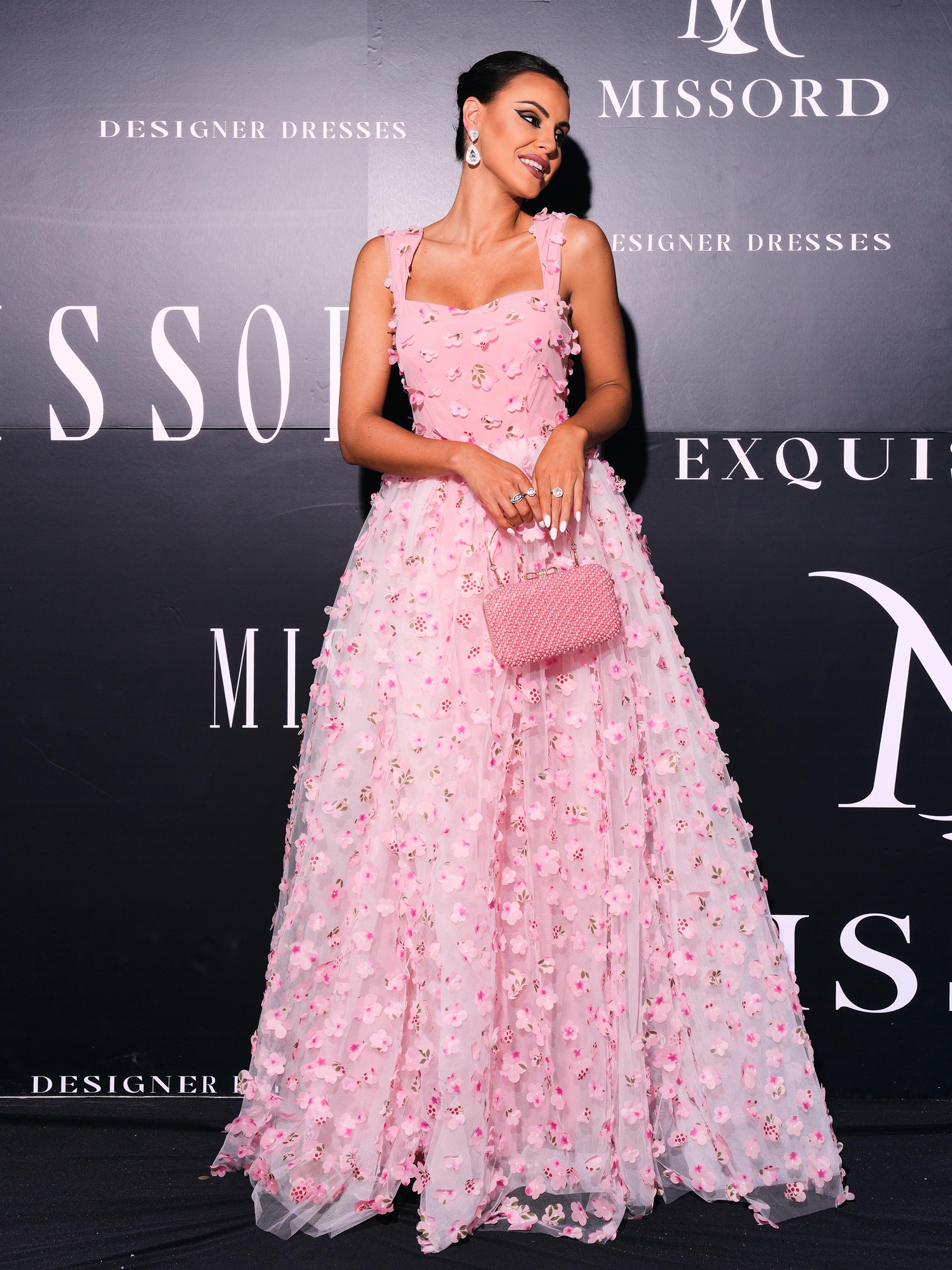 Elegant Appliqued Pink Camisole Floral Tulle Dress for Women - Perfect for Weddings, Parties & Special Occasions