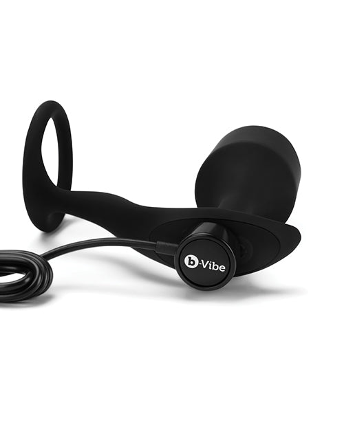 B Vibe Rechargeable Silicone Cock Ring & Anal Plug - Snug & Tug Vibrating Pleasure Toy for Couples (XLarge, Black) | Enhance Intimacy & Spice Up Your Sex Life