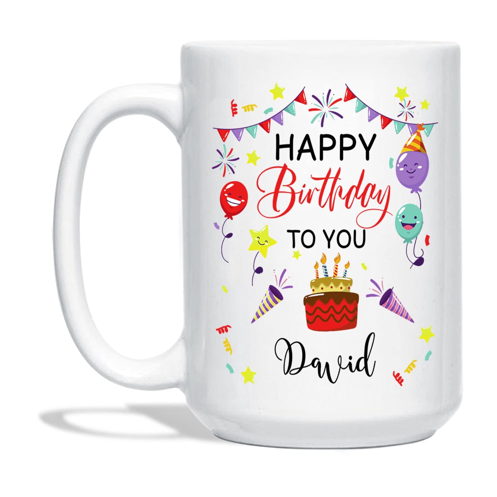 Personalized Happy Birthday Mug - Custom Name Coffee Cup for Men & Women - 11oz or 15oz White Ceramic Tea Mug - Ideal Gift for Birthday Parties, Office Celebrations & Anniversary Surprises