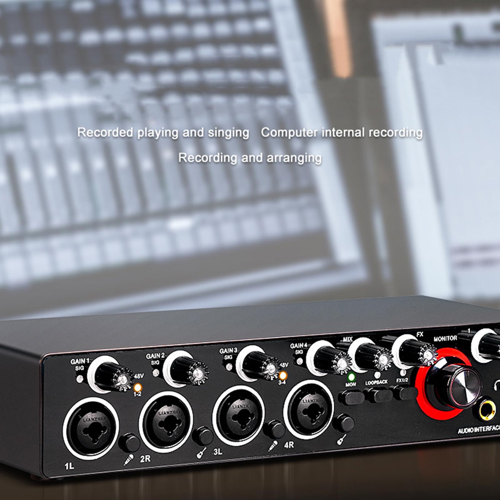 Professional External USB Sound Card with +48V Phantom Power for Studio Recording, Live Streaming & Podcasting - High-Quality Audio Interface for PC & Mac
