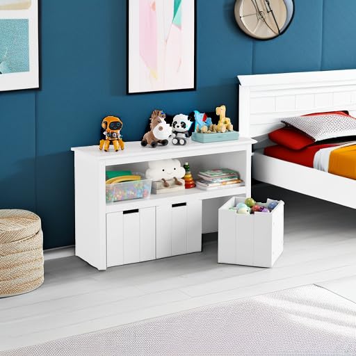 Toy Storage Cabinet with 3 Drawers & Bookshelf - Playroom Organizer for Kids Toys & Books