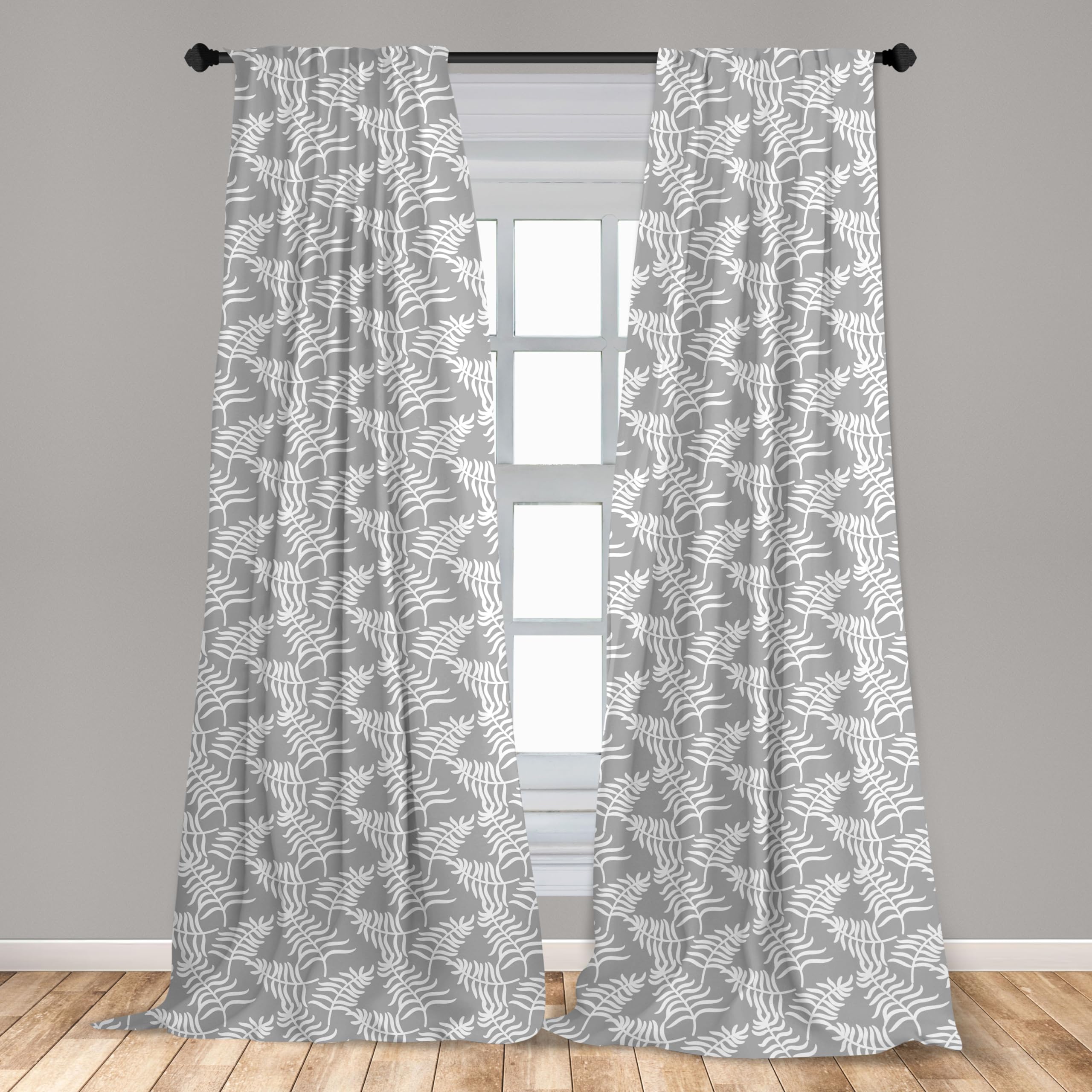 Ambesonne Greyscale Jungle Leaves Curtains - 2 Panel Set, 28