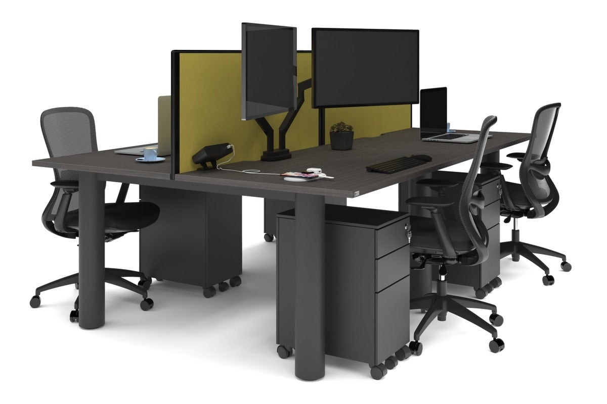 4-Person Office Workstation with Quadro Cylinder Legs - 1200L x 800W Desk with Cable Management Scallop for Modern Workspaces & Collaborative Office Environments