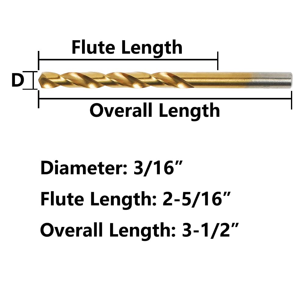 Premium 20-Piece Titanium Drill Bit Set - 3/16