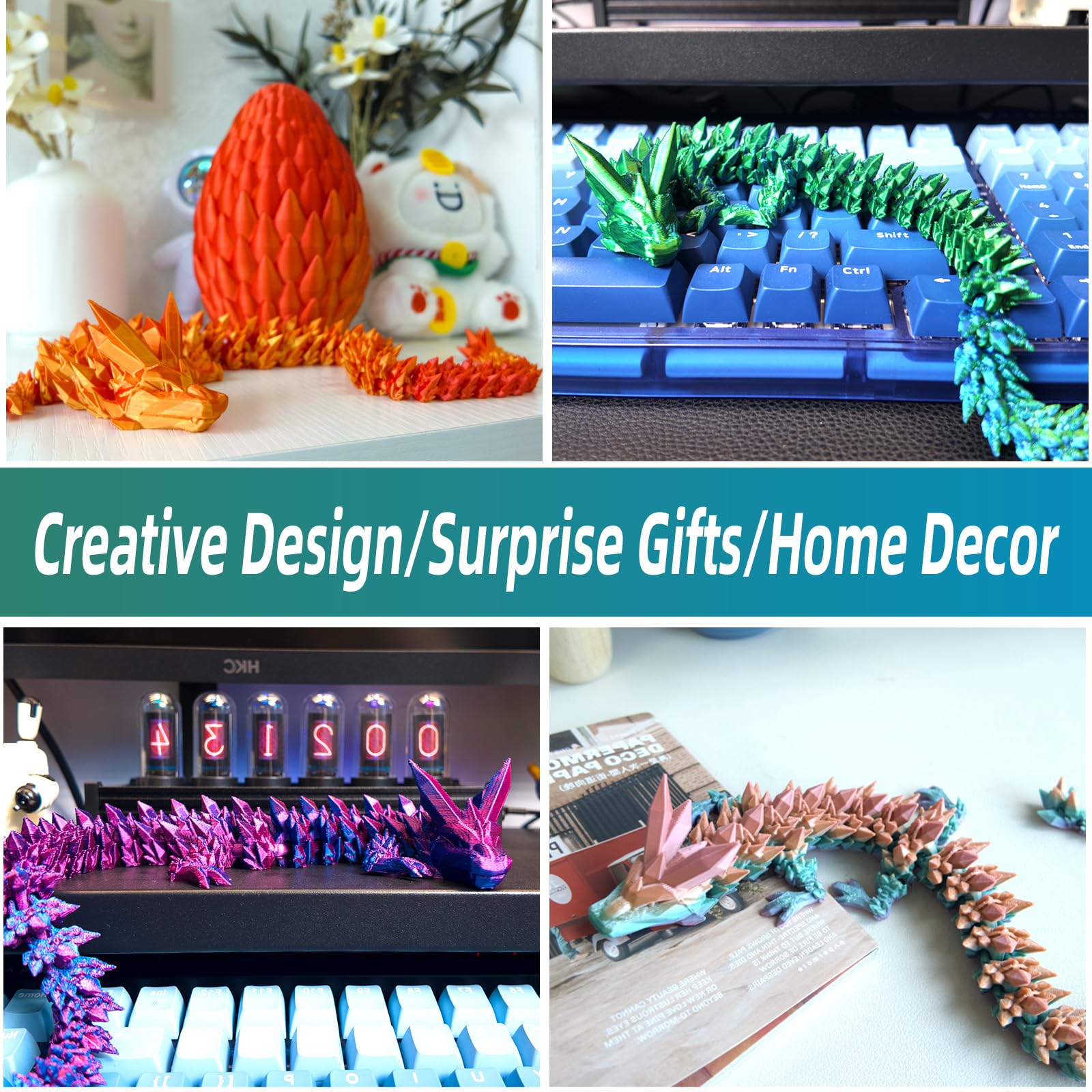 3D Printed Dragon Egg - 15 Inch Crystal Dragon Easter Egg, Fidget Toys for Kids & Adults, Unique Home Office Decor Gift for Christmas, Birthday - Perfect for Stress Relief, Party Favors, and Fantasy Collectibles