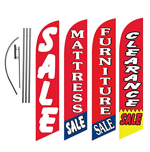 4 Pack Feather Flag Kits with Stakes - Premium Mattress & Furniture Store Advertising Signs for Outdoor Sales Events | Perfect for Grand Openings, Clearance Sales & Seasonal Promotions