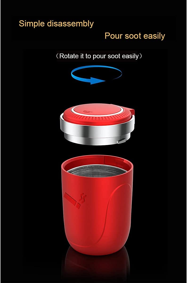 2PCS Smokeless Car Ashtray with Lid - Odor Proof & Detachable Stainless Steel Cigarette Tray with Blue LED Light, Fits Most Car Cup Holders | Easy Clean Car Accessory for Road Trips & Smoking Drivers (Red)