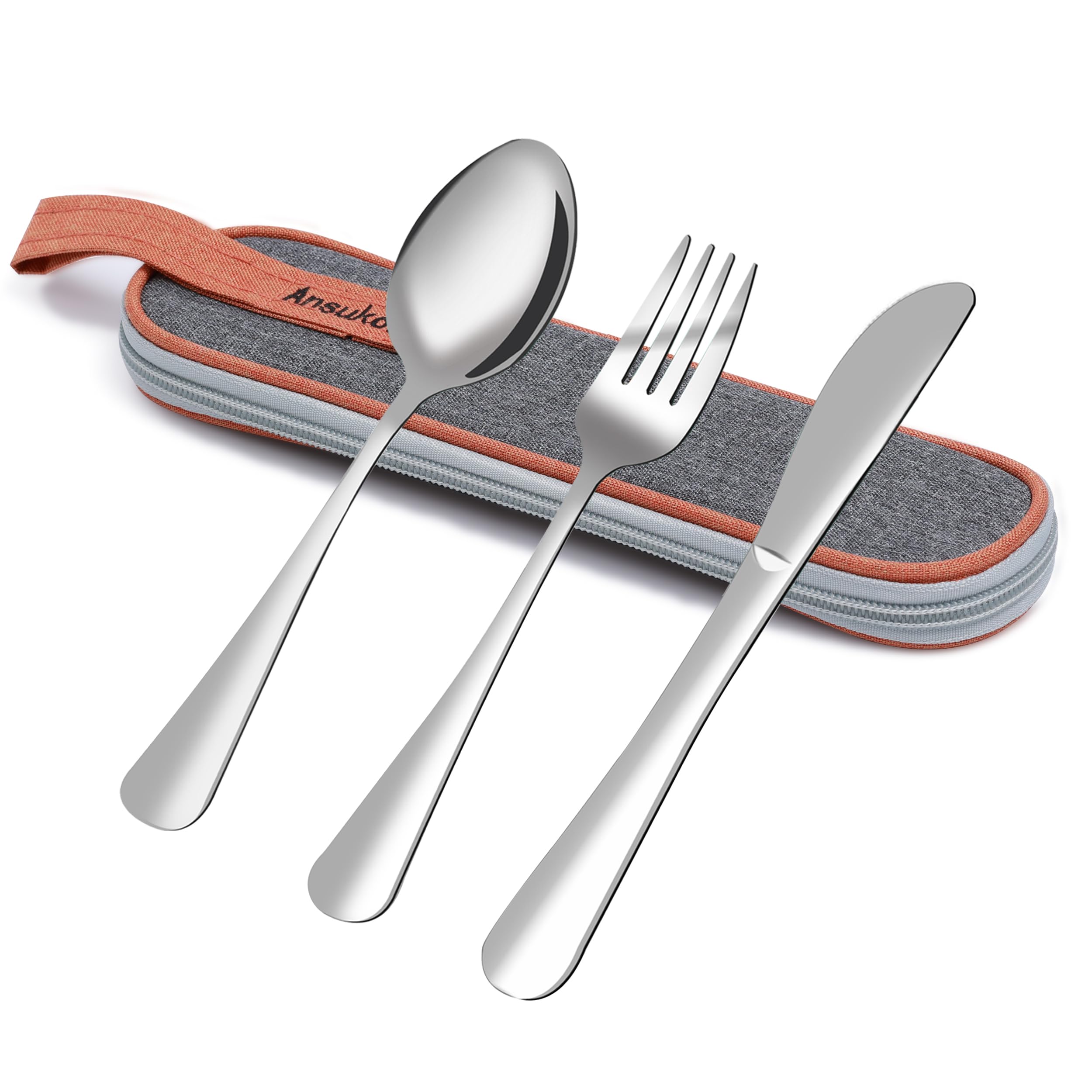 4-Piece Stainless Steel Travel Utensil Set with Case - Reusable Fork, Spoon & Knife for Camping, Office, Picnics - Lightweight Compact Cutlery for Hiking, Backpacking & Outdoor Dining