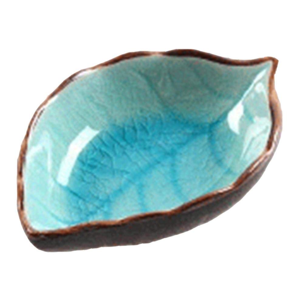 Vaskey 1Pcs Leaf Shaped Ceramic Sauce Dish - Japanese Style Small Serving Plate for Soy Sauce, Condiments, Sushi, Dipping - Perfect for Restaurants, Home Dining, Party Appetizers