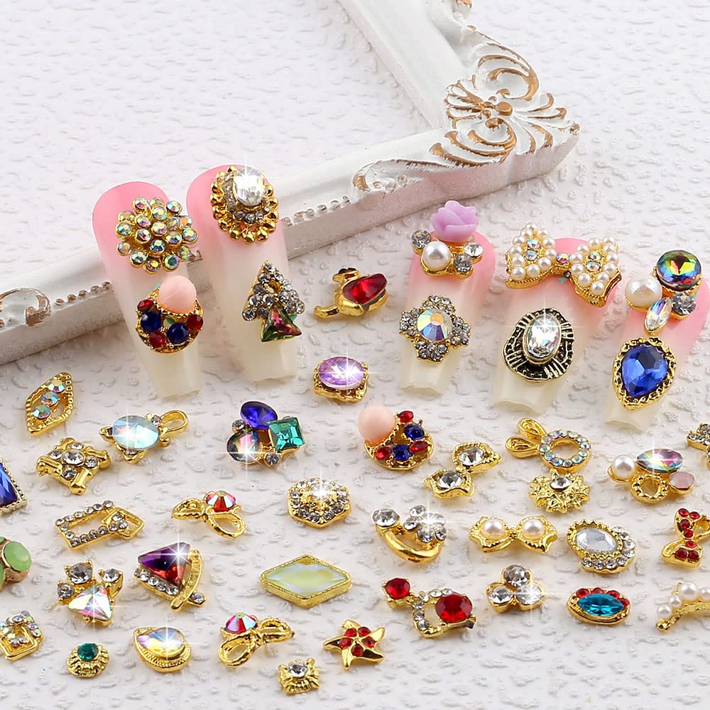 3D Gold Nail Charms - 50pcs Rhinestones for Nail Art & Acrylic Nails - Perfect for DIY Manicures
