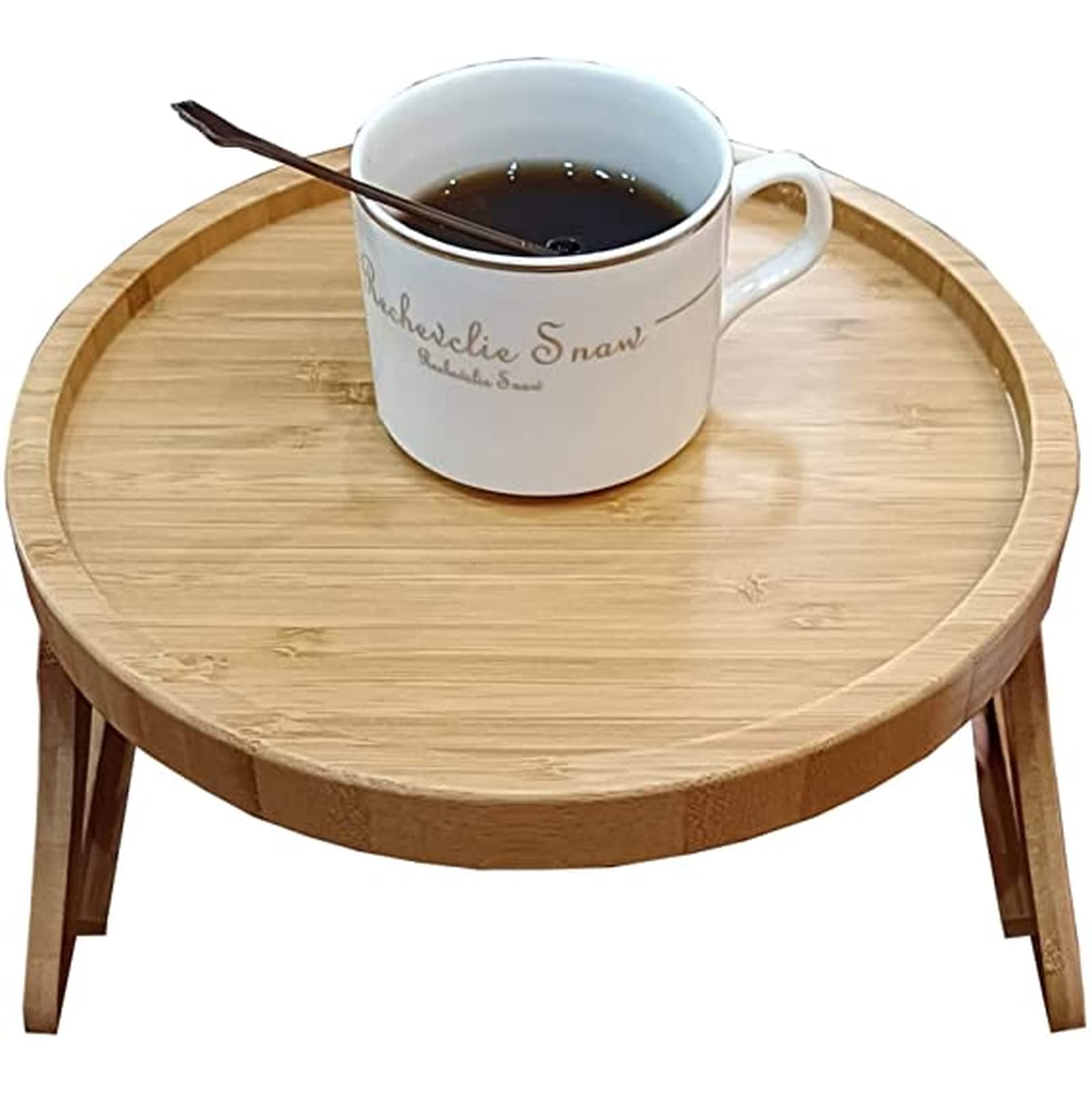 Natural Bamboo Wood Sofa Armrest Tray Table - Space Saving Couch TV Tray, No Assembly Required, Portable Side Table for Small Spaces | Perfect for Snacking, Working, or Watching TV on Your Sofa