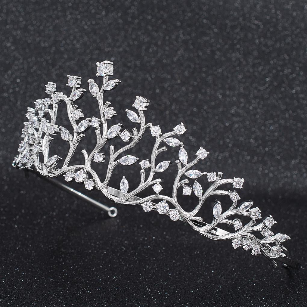Elegant Cubic Zirconia Wedding Tiara Hair Jewelry - CH10281 Bridal Crown for Bride, Prom, Quinceañera & Special Occasions