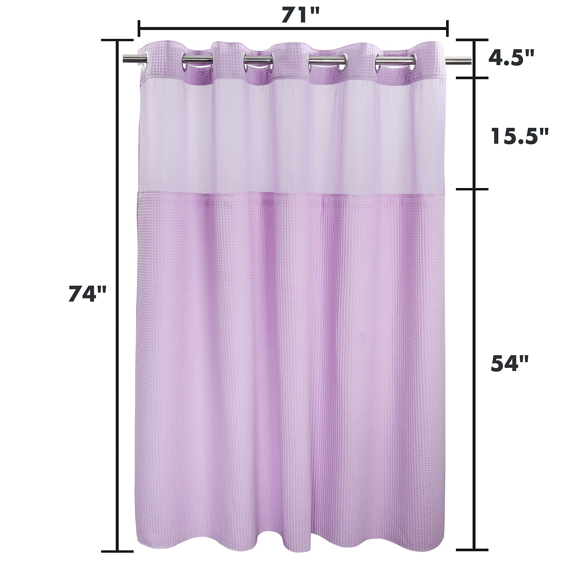 River Dream Lavender Fabric Shower Curtain Set - 71x74 Inch Cotton Blend Waffle Weave Bathroom Decor with Snap-In Replacement Liner | Elegant for Master Bath, Guest Room & Spa Retreat