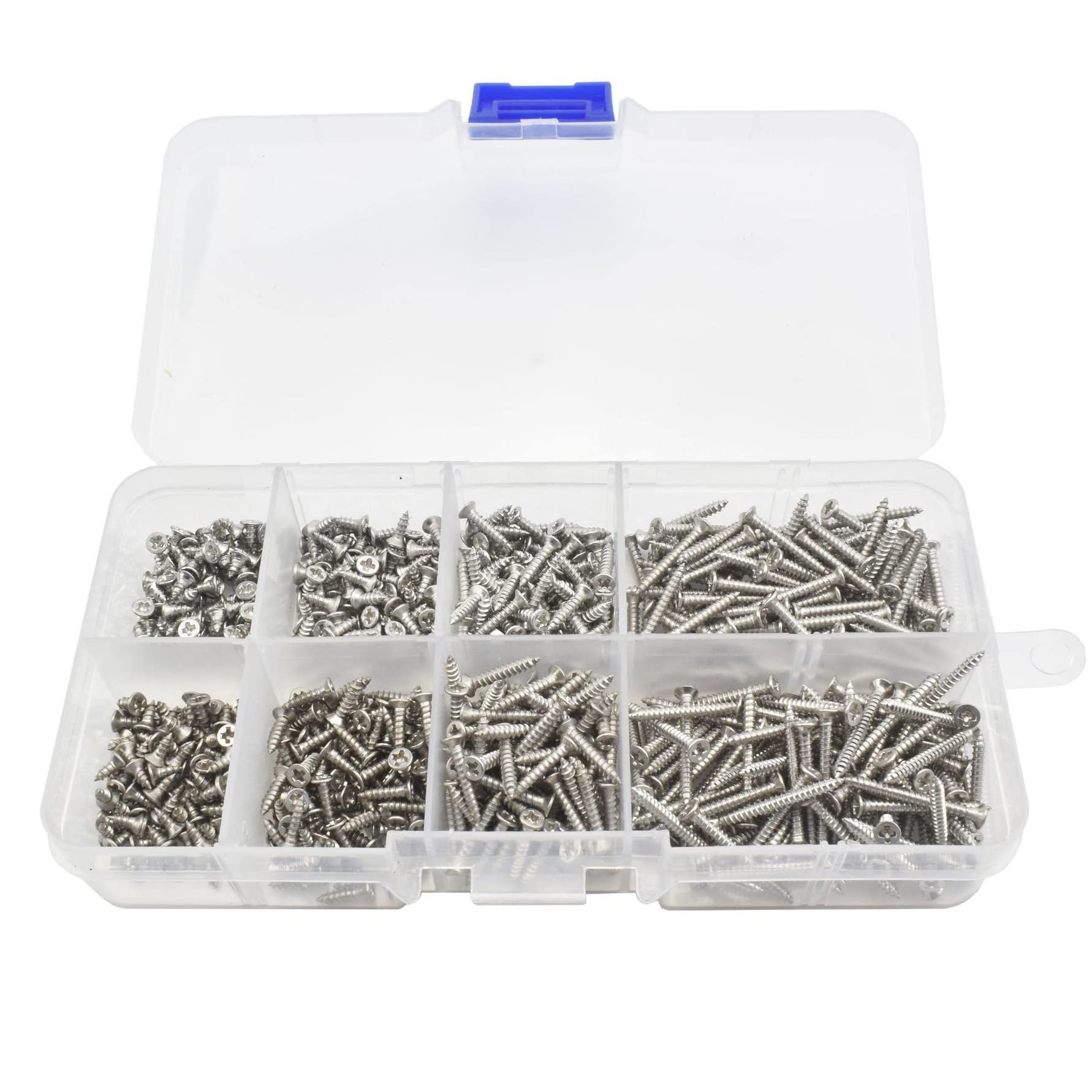 800Pcs M2 Stainless Steel Self-Tapping Wood Screws Kit with Lock Nuts - Flat Head Thread Fastener Set for Furniture Assembly, DIY Projects & Home Repairs