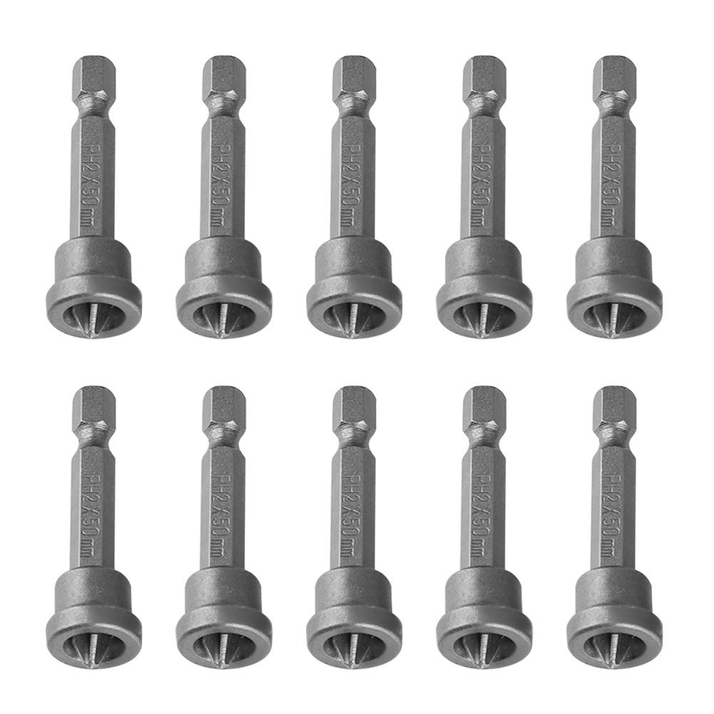 10-Pack Hex Shank PH2 Screwdriver Drill Bits - Durable Drywall & Plasterboard Bits for Cordless Power Drills - Perfect for Home DIY, Construction & Woodworking Projects