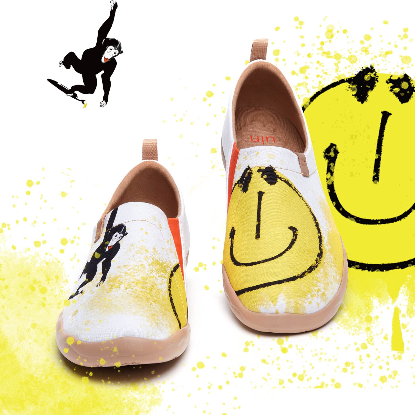 UIN Men's Slip-On Canvas Sneakers - Lightweight Comfortable Walking Shoes for Travel & Casual Wear | Breathable Loafers with Artistic Paint Design | Perfect for Daily Commute, Vacation & Outdoor Activities