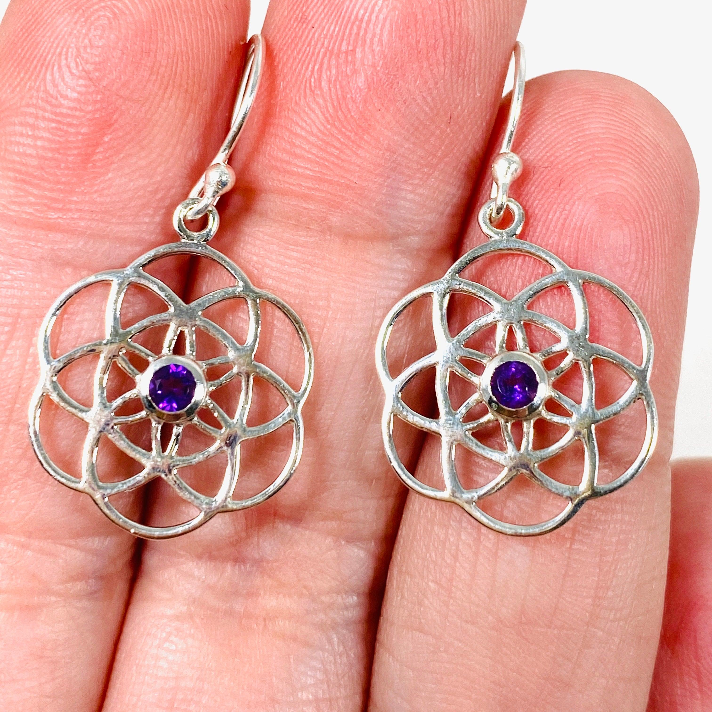 Seed of Life Earrings with Amethyst Gemstone - Spiritual Healing Jewelry for Women - Perfect for Meditation, Yoga & Energy Balancing