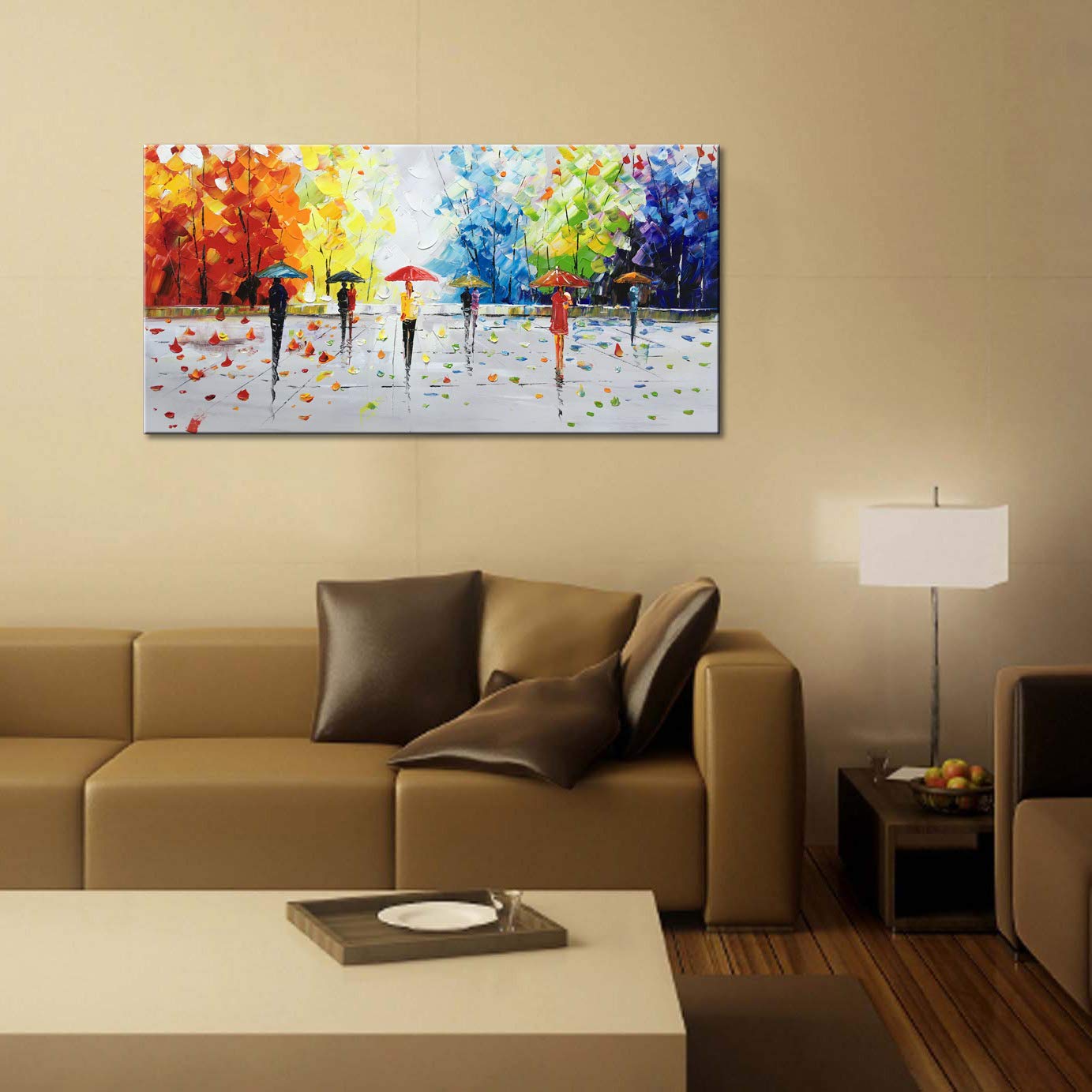 Winpeak Art Large Handmade 60x30 Streetwalk Textured Abstract Landscape Oil Painting on Canvas - Modern Wall Decor for Living Room, Bedroom & Office