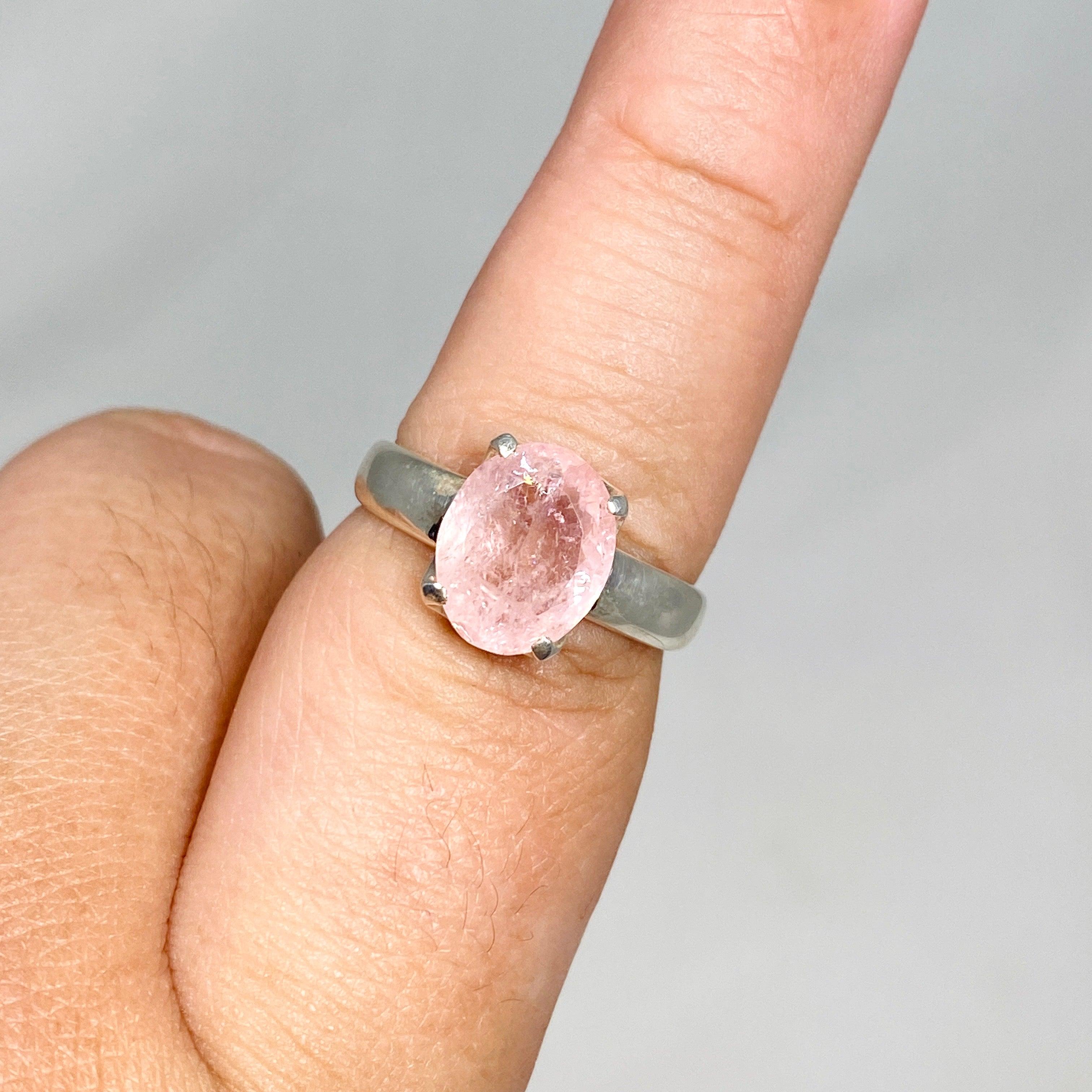 Morganite Faceted Oval Ring Size 9 - 14K Rose Gold Engagement Ring for Women, Perfect for Valentine's Day Gift & Anniversary Jewelry