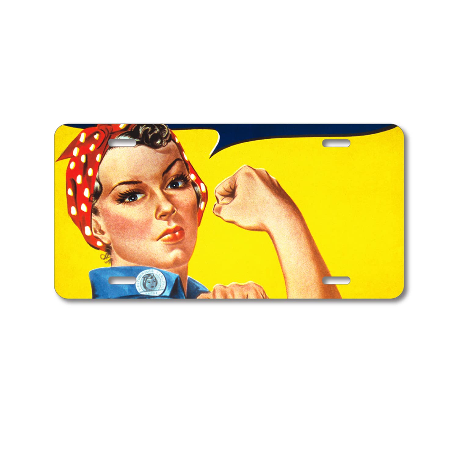 Custom Aluminum Vanity License Plate for Car Front - Rosie The Riveter Design | Personalized Auto Accessory for Classic & Vintage Vehicles | Perfect for Car Shows, Gifts & Home Decor