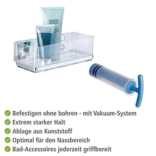 WENKO 22692100 Vacuum-Loc® Wall Shelf Quadro - Stainless Steel Organizer (25.5 x 8.5 x 14 cm) - Shiny Finish for Bathroom, Kitchen & Office Storage - Space-Saving Wall Mount Shelf for Toiletries, Spices & Decor