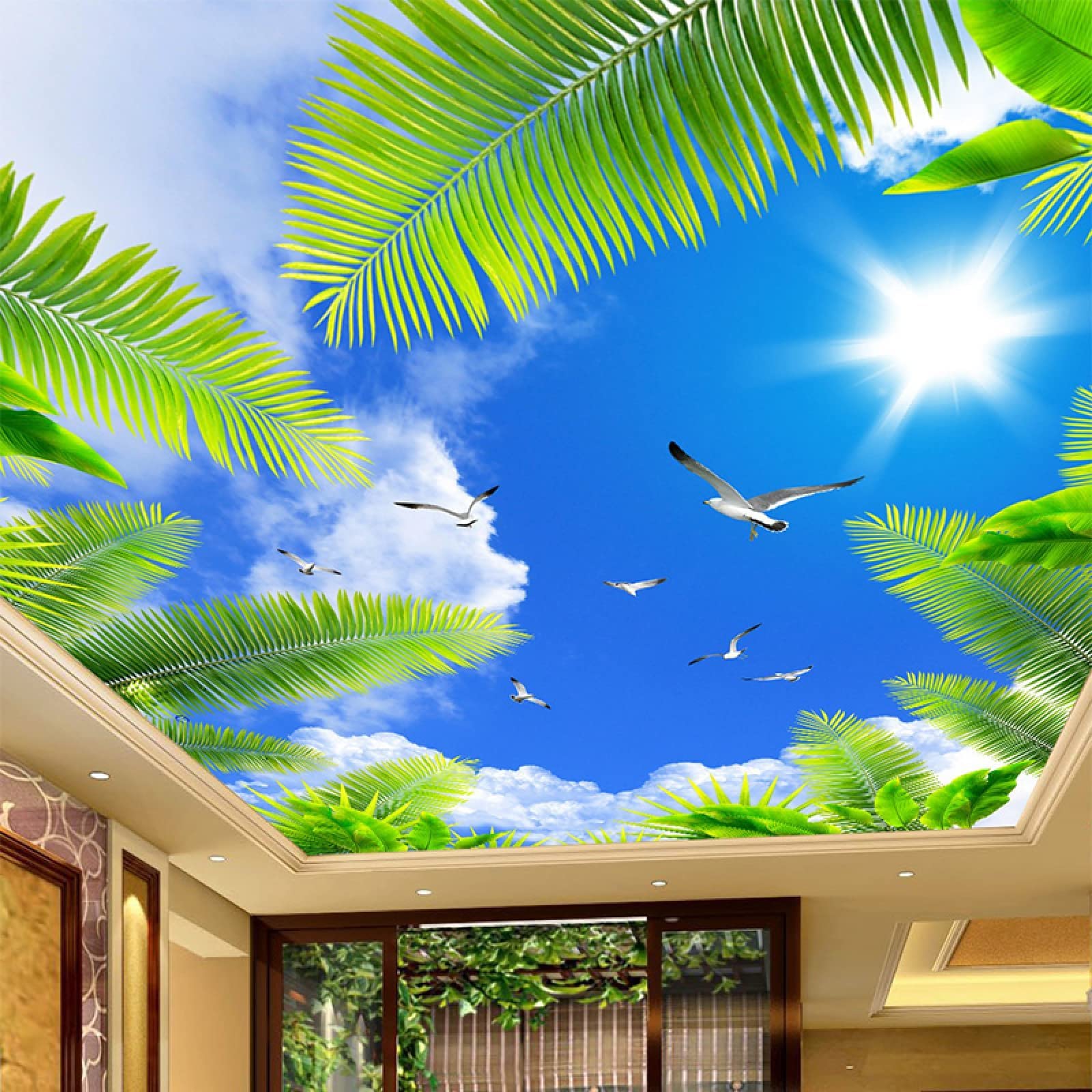 3D Panoramic Bird Blue Sky & White Clouds Mural Wallpaper - Large 169.3