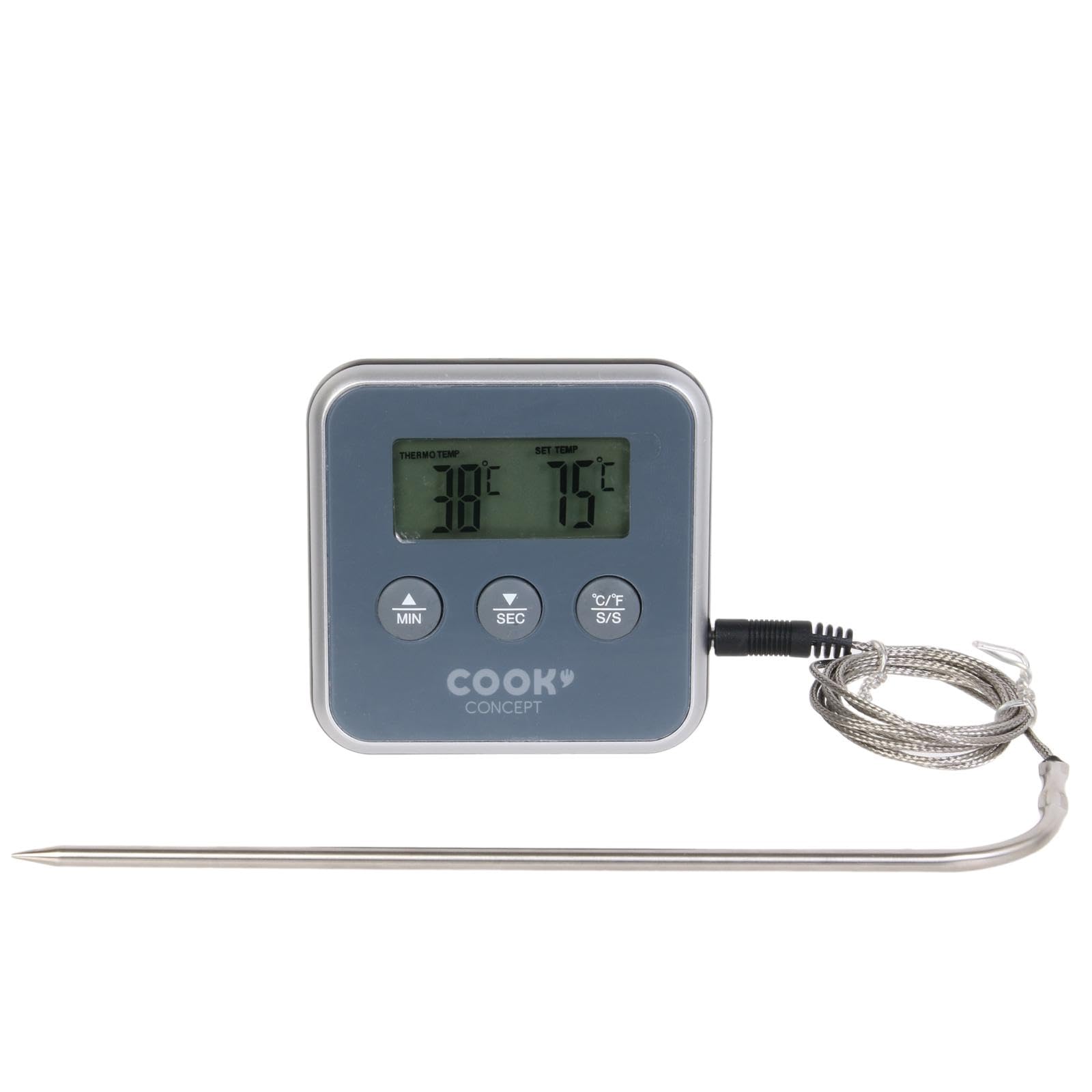 Digital Meat Thermometer with Probe & Timer - Red/Black/White/Green - Perfect for Grilling, Smoking, Baking & Sous Vide Cooking