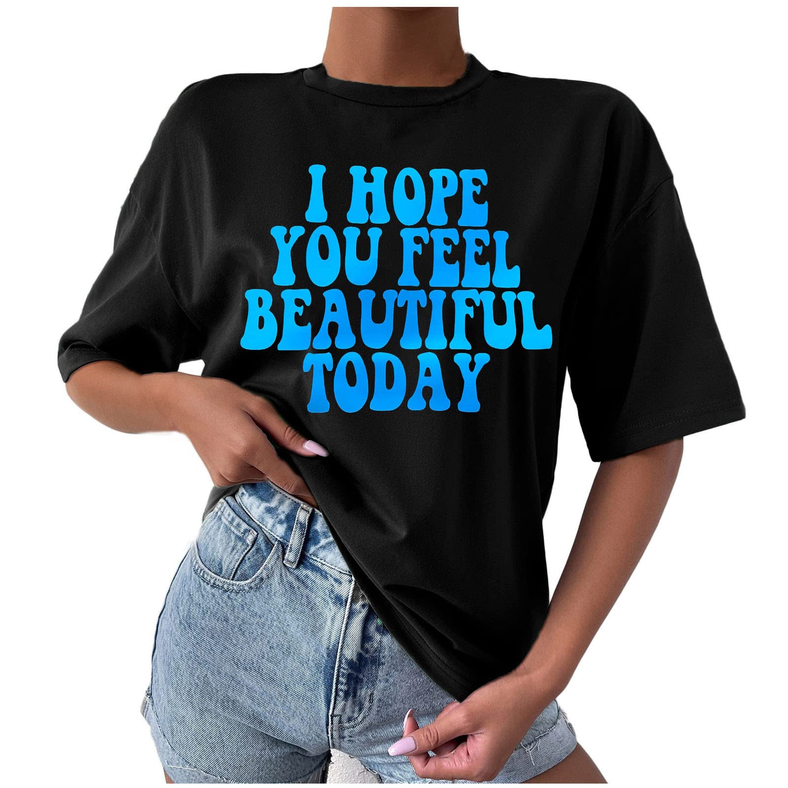 Women's Oversized Casual Summer Tops - Short Sleeve Round Neck Loose Pullover Blouse with Letter Print | Most Wished For Choice | Perfect for Beach Outings, Vacation Wear & Everyday Casual Style
