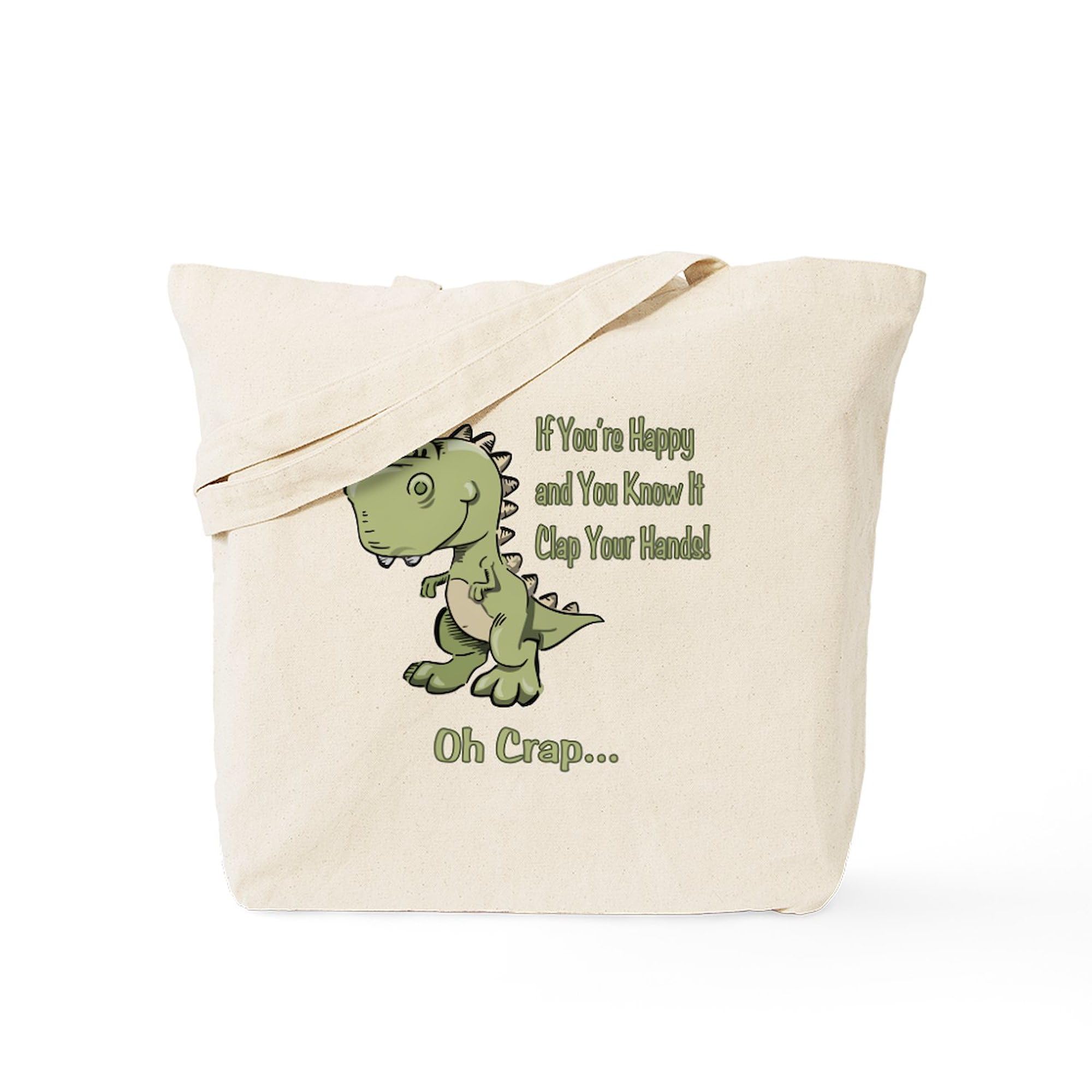 Happy Trex Tote Bag - Natural Canvas Reusable Shopping Bag for Groceries, Beach & Everyday Use | Eco-Friendly Cotton Tote with Dinosaur Design
